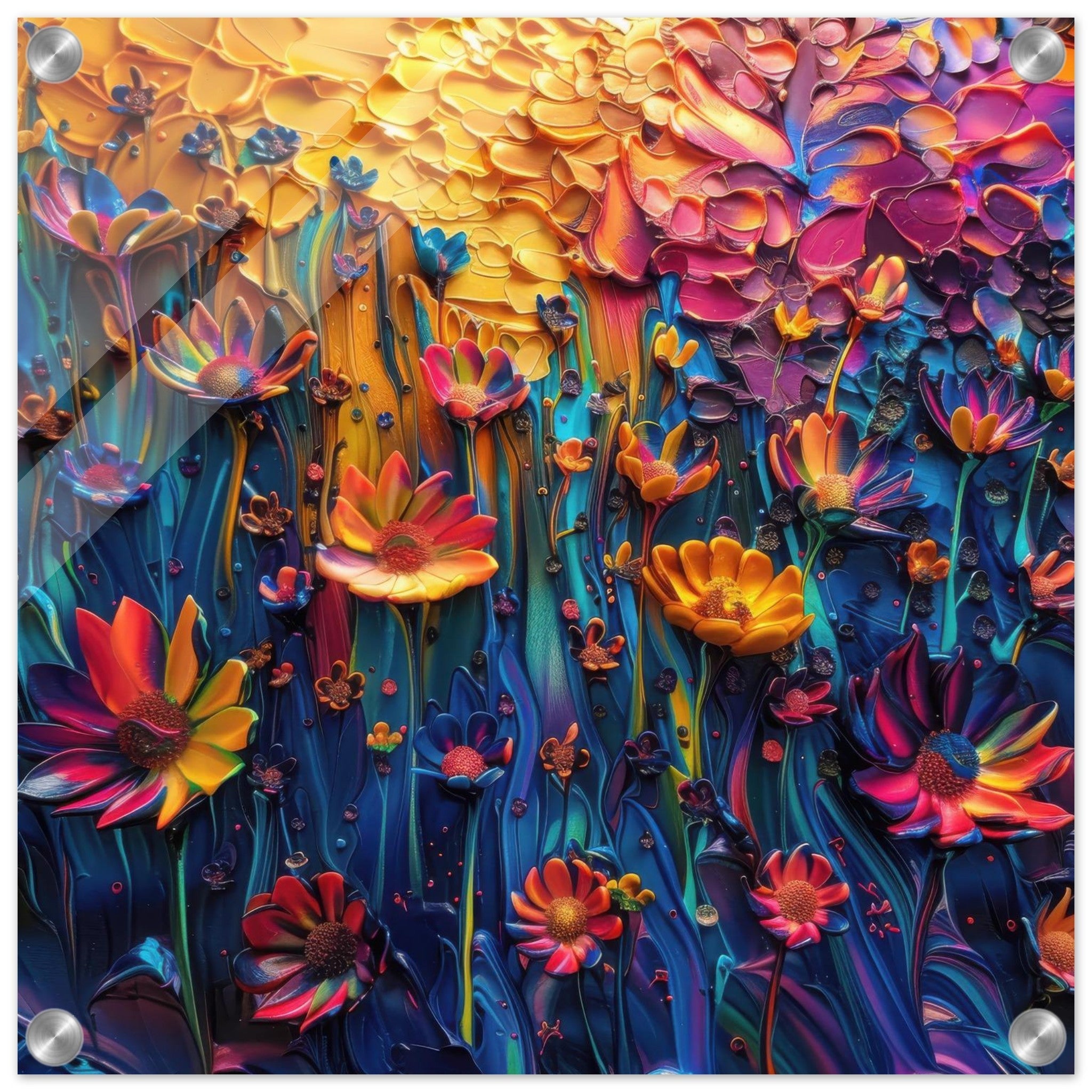 Acrylic Print Square - Colorfull Flower Art 2 - Shop Ai Art WebShop - Digital Art online Store