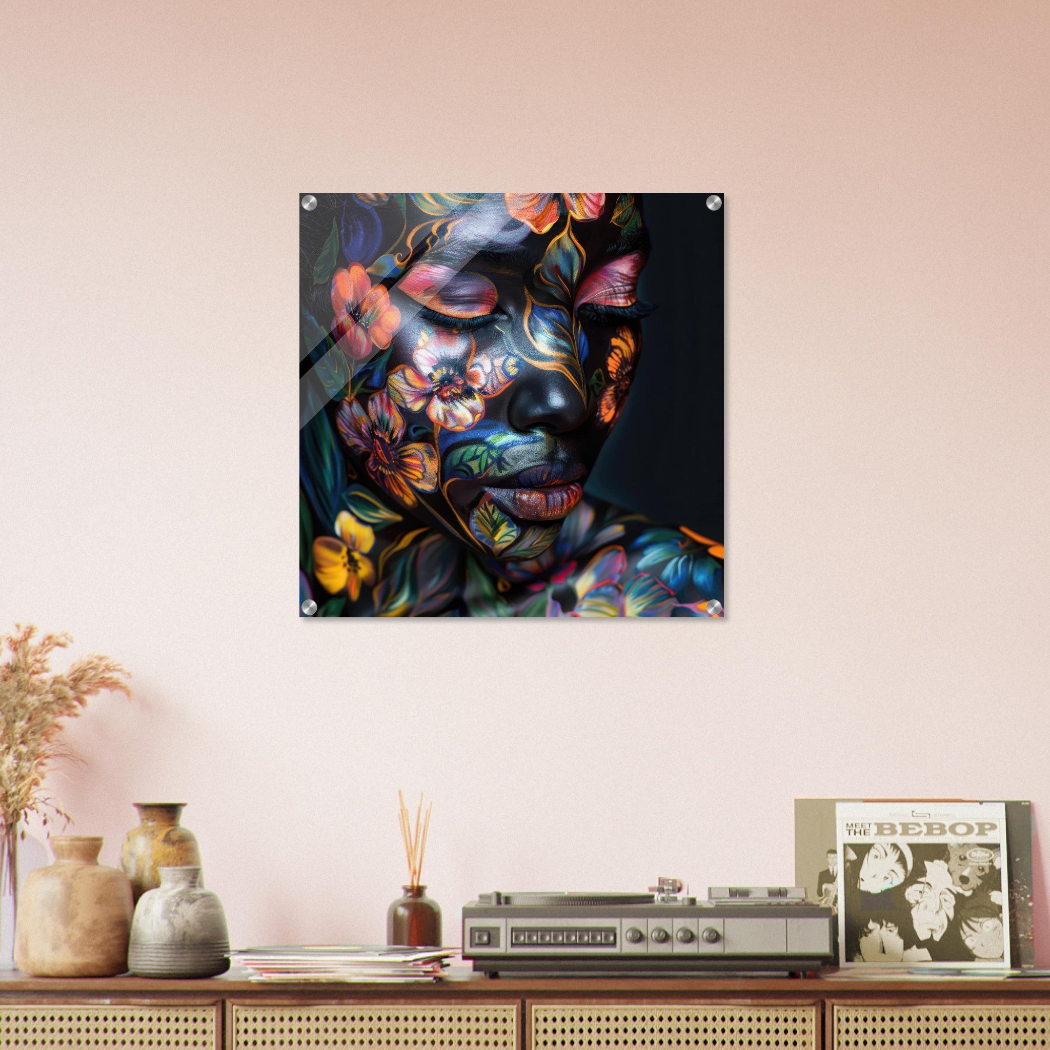 Acrylic Print Square - Colorfull Flower Art Bodypaint 5 - Shop Ai Art WebShop - Digital Art online Store