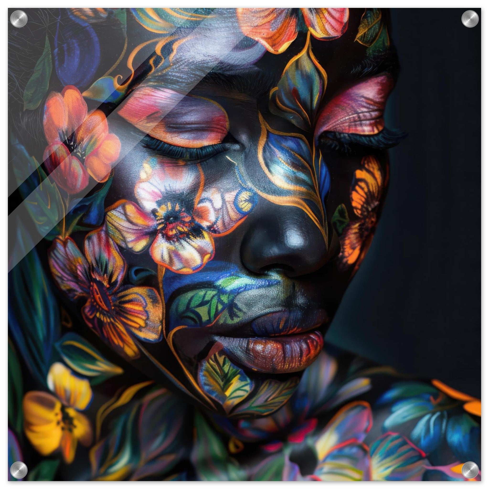 Acrylic Print Square - Colorfull Flower Art Bodypaint 5 - Shop Ai Art WebShop - Digital Art online Store
