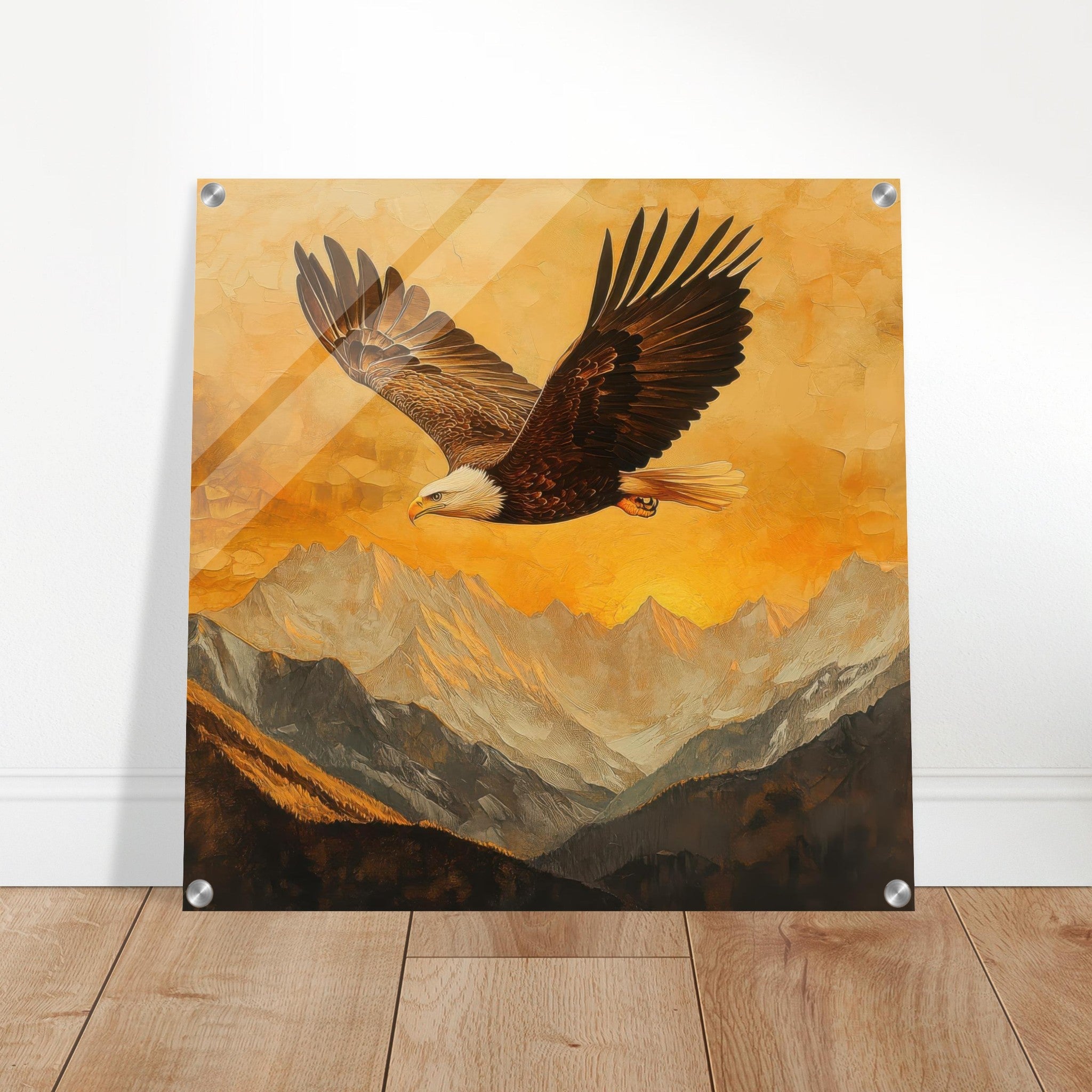 Acrylic Print Square - Eagle Soaring Over Mountains 2 - Shop Ai Art WebShop - Digital Art online Store