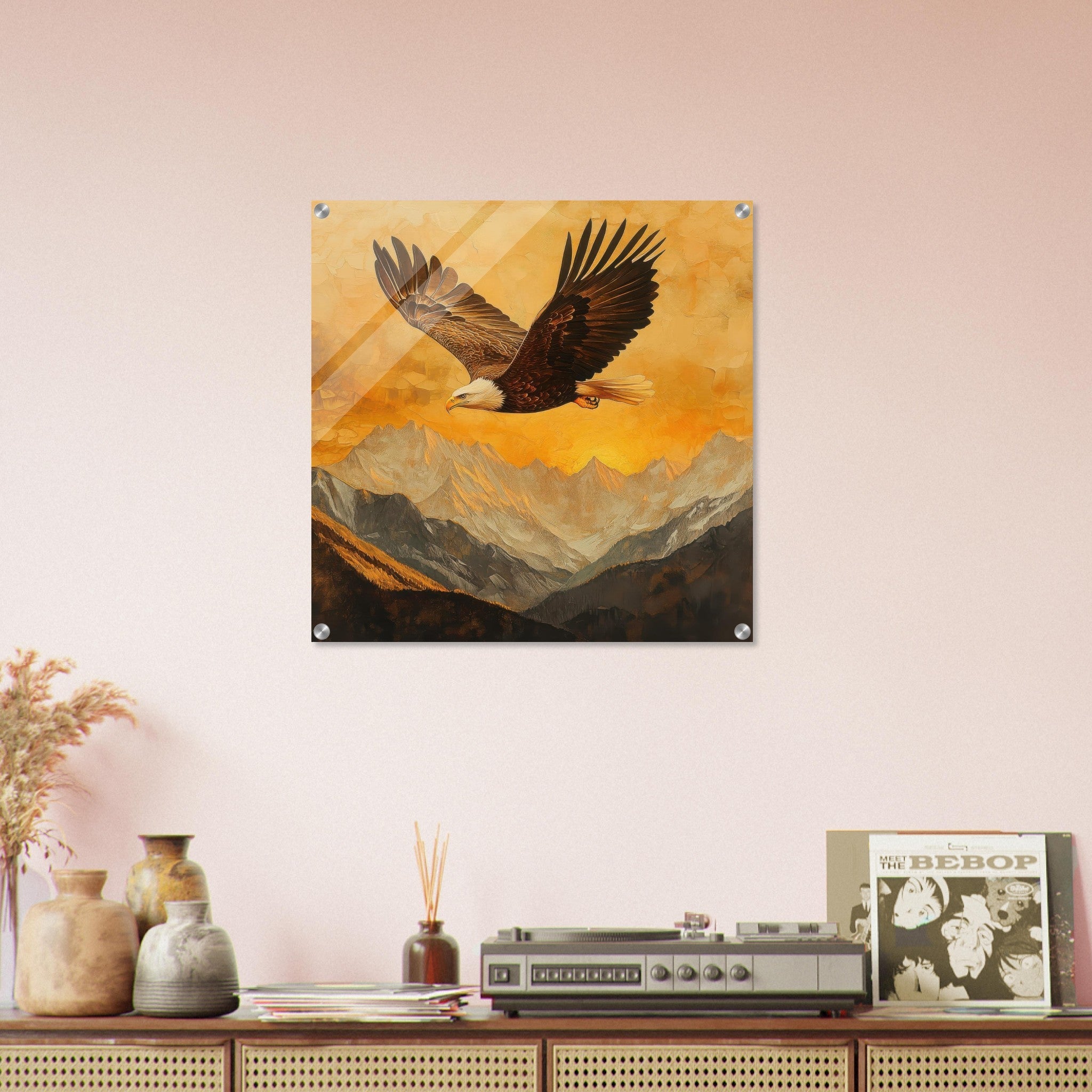 Acrylic Print Square - Eagle Soaring Over Mountains 2 - Shop Ai Art WebShop - Digital Art online Store