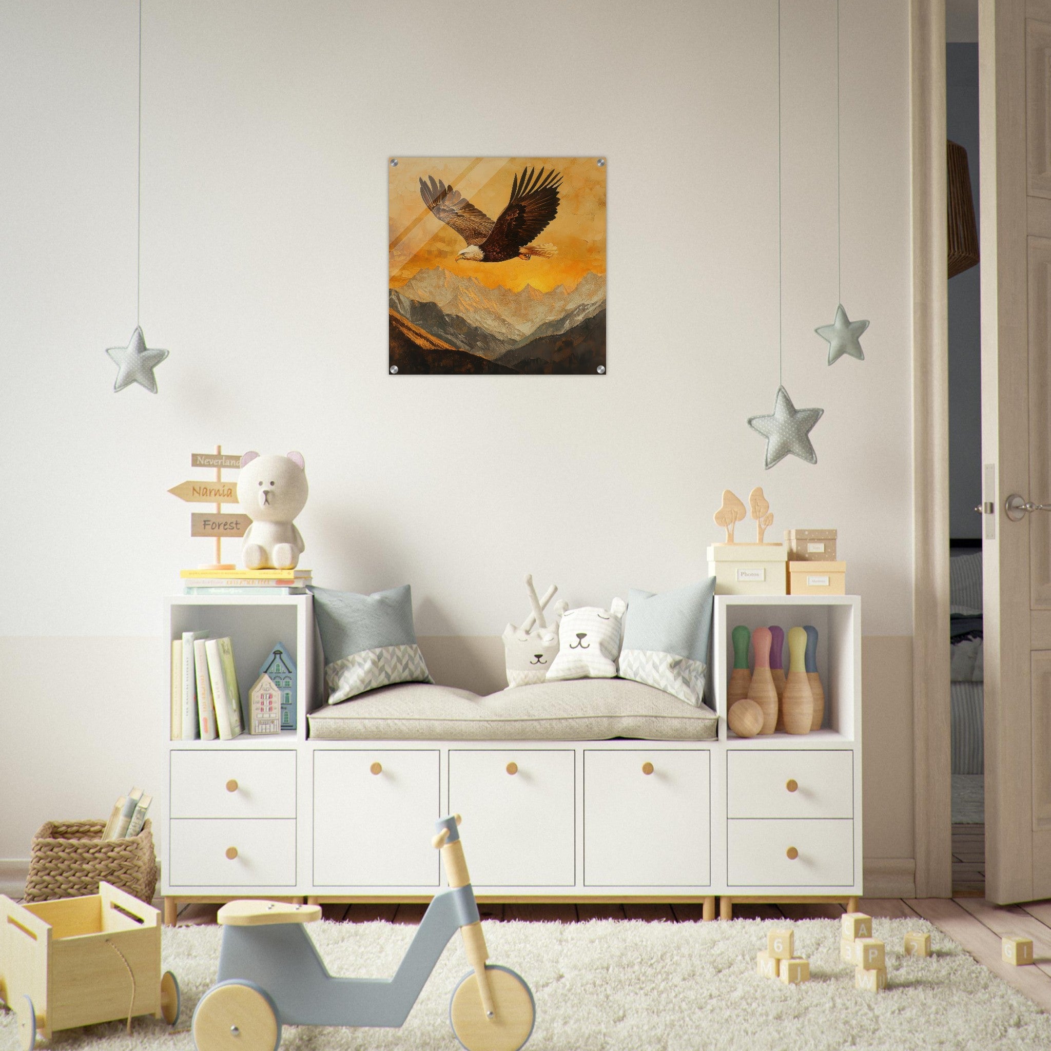 Acrylic Print Square - Eagle Soaring Over Mountains 2 - Shop Ai Art WebShop - Digital Art online Store