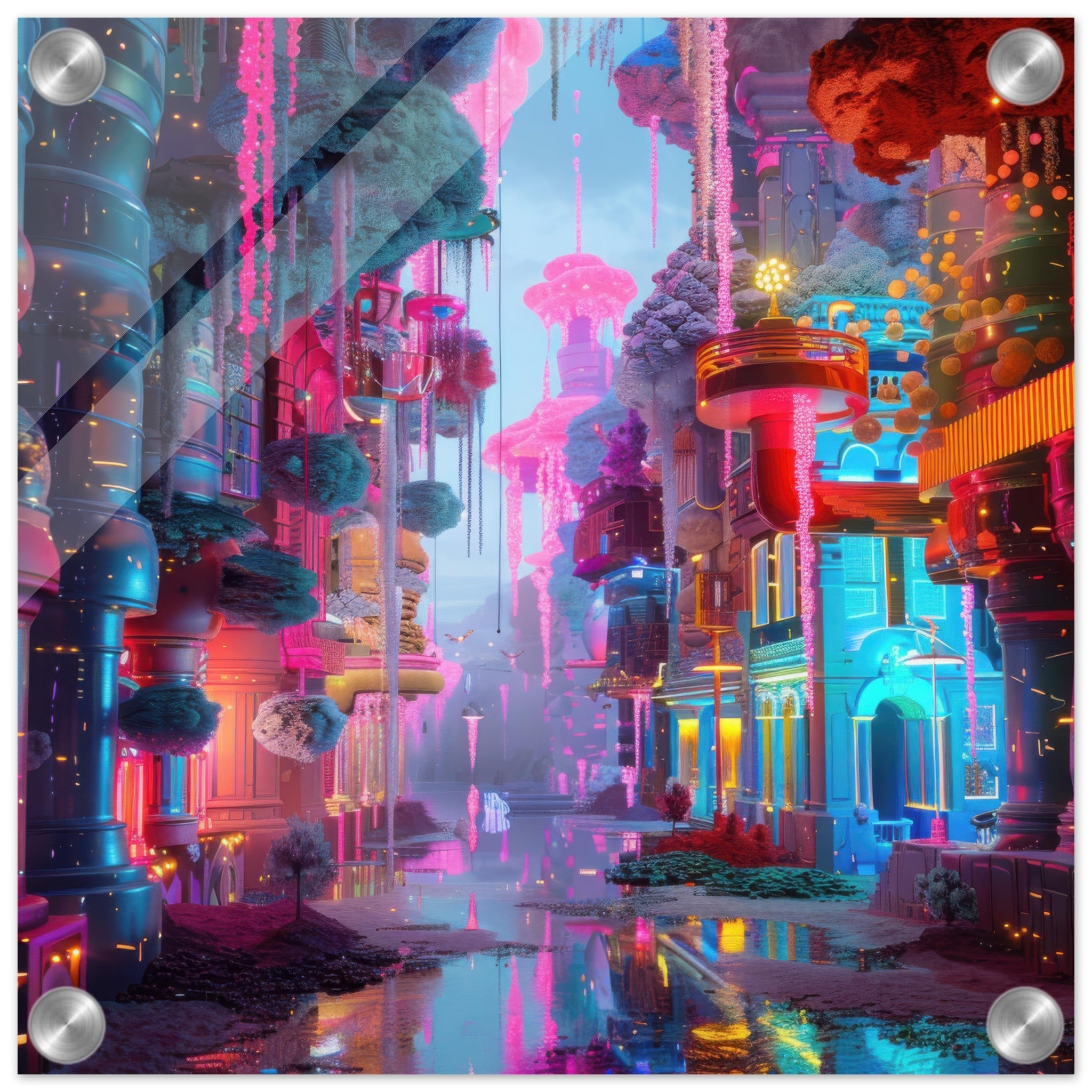 Acrylic Print Square - Fluorescent Fantasy World 5 - Shop Ai Art WebShop - Digital Art online Store