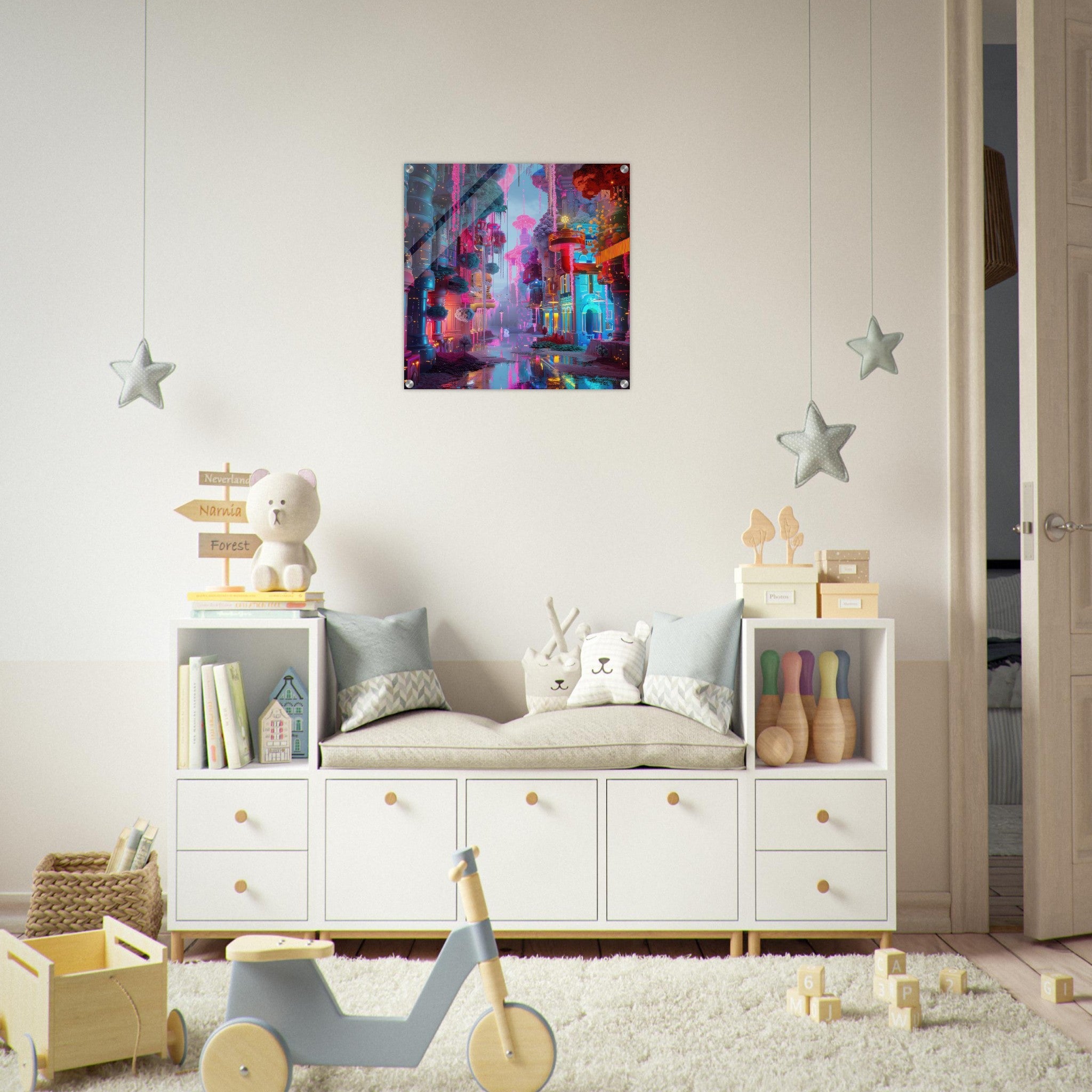 Acrylic Print Square - Fluorescent Fantasy World 5 - Shop Ai Art WebShop - Digital Art online Store