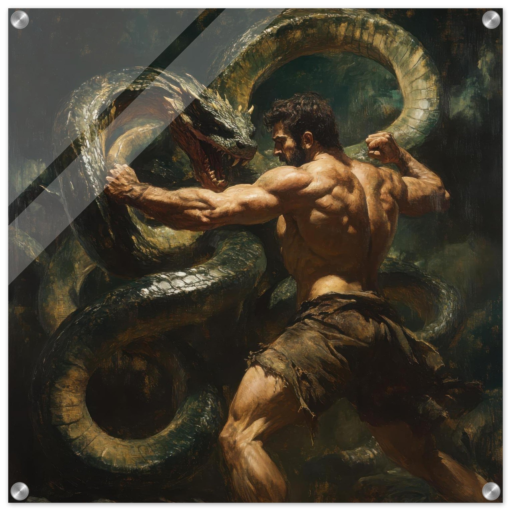Acrylic Print Square - Hercules Battling the Hydra - Shop Ai Art WebShop - Digital Art online Store