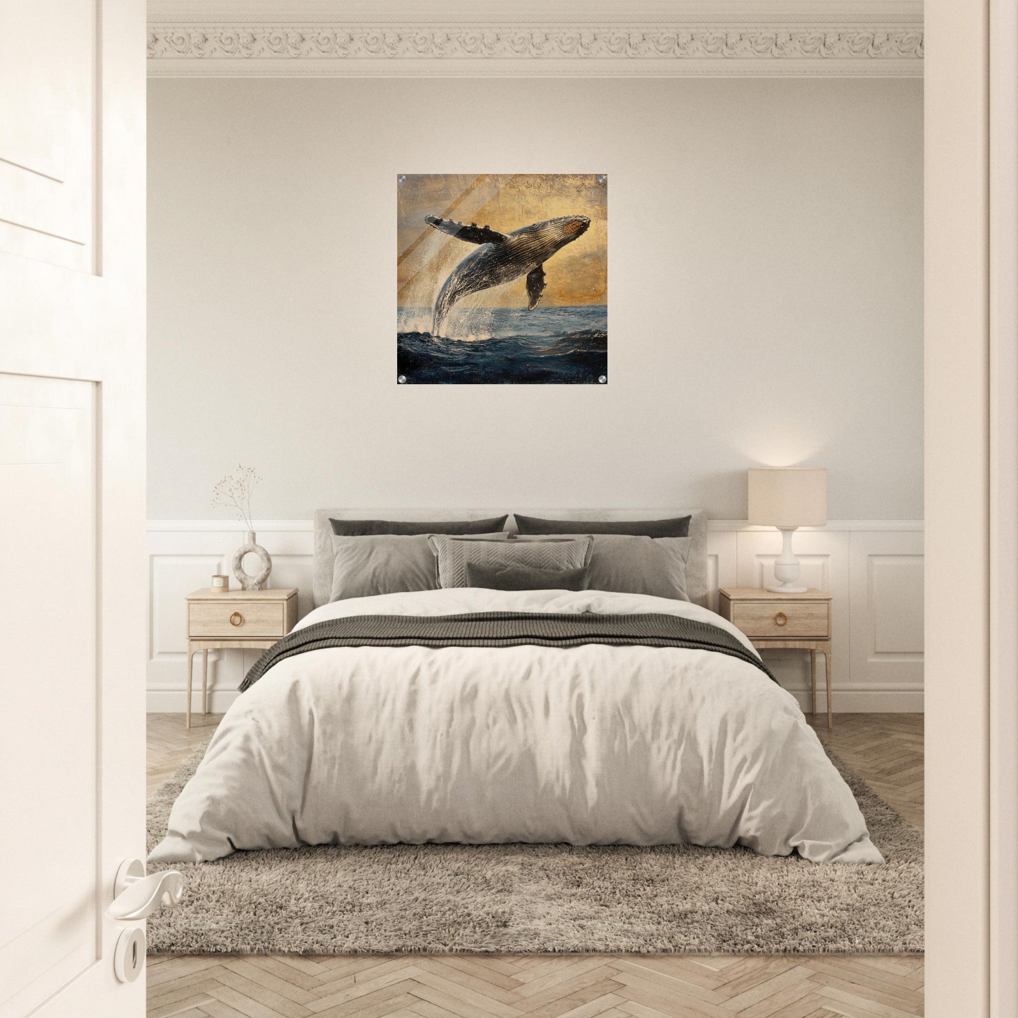 Acrylic Print Square - Humpback Whale Breaching the Ocean - Shop Ai Art WebShop - Digital Art online Store