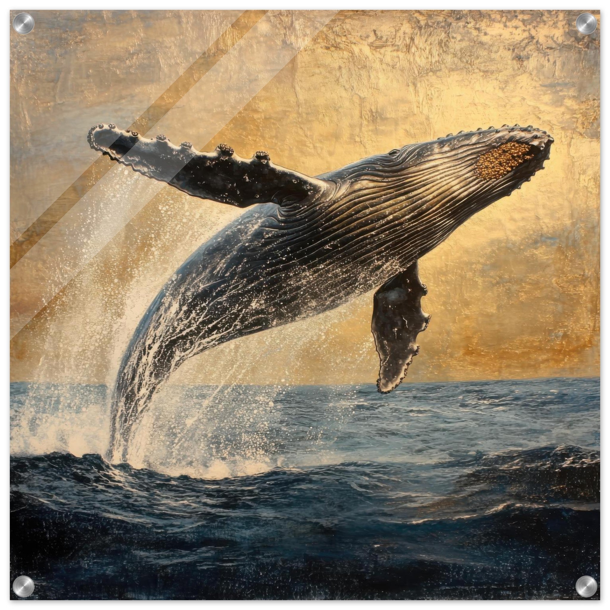 Acrylic Print Square - Humpback Whale Breaching the Ocean - Shop Ai Art WebShop - Digital Art online Store
