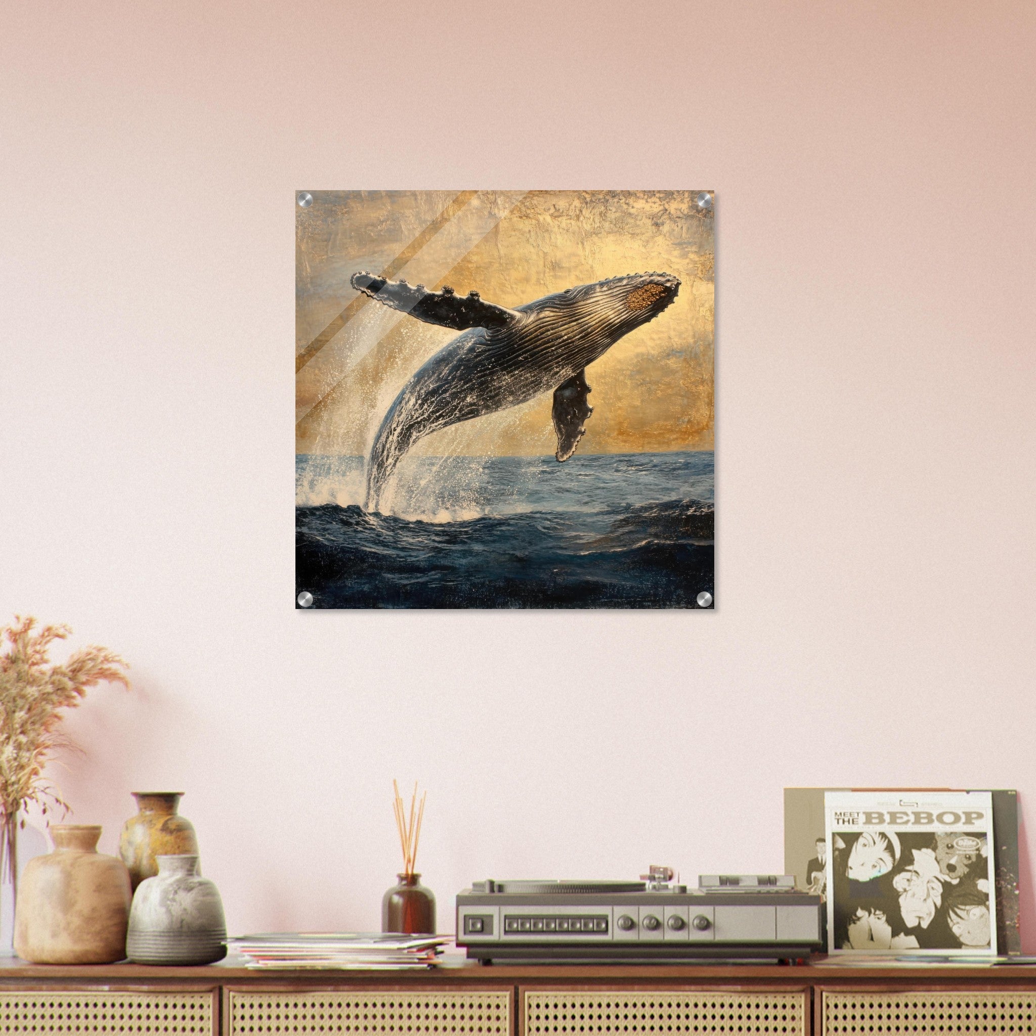 Acrylic Print Square - Humpback Whale Breaching the Ocean - Shop Ai Art WebShop - Digital Art online Store