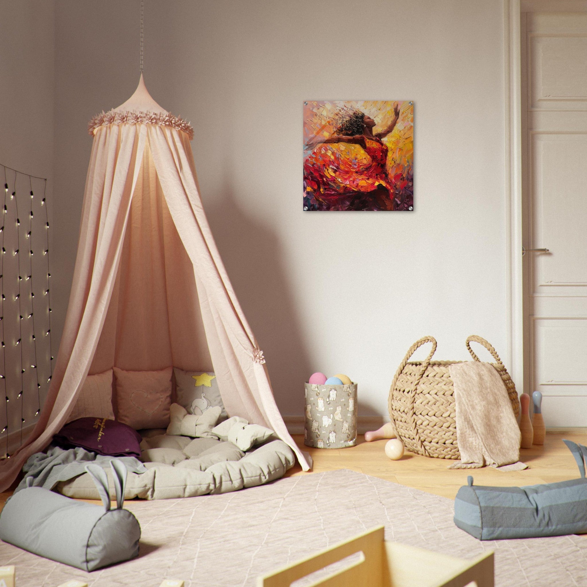 Acrylic Print Square - Impressionism beautiful black woman dancing - Shop Ai Art WebShop - Digital Art online Store