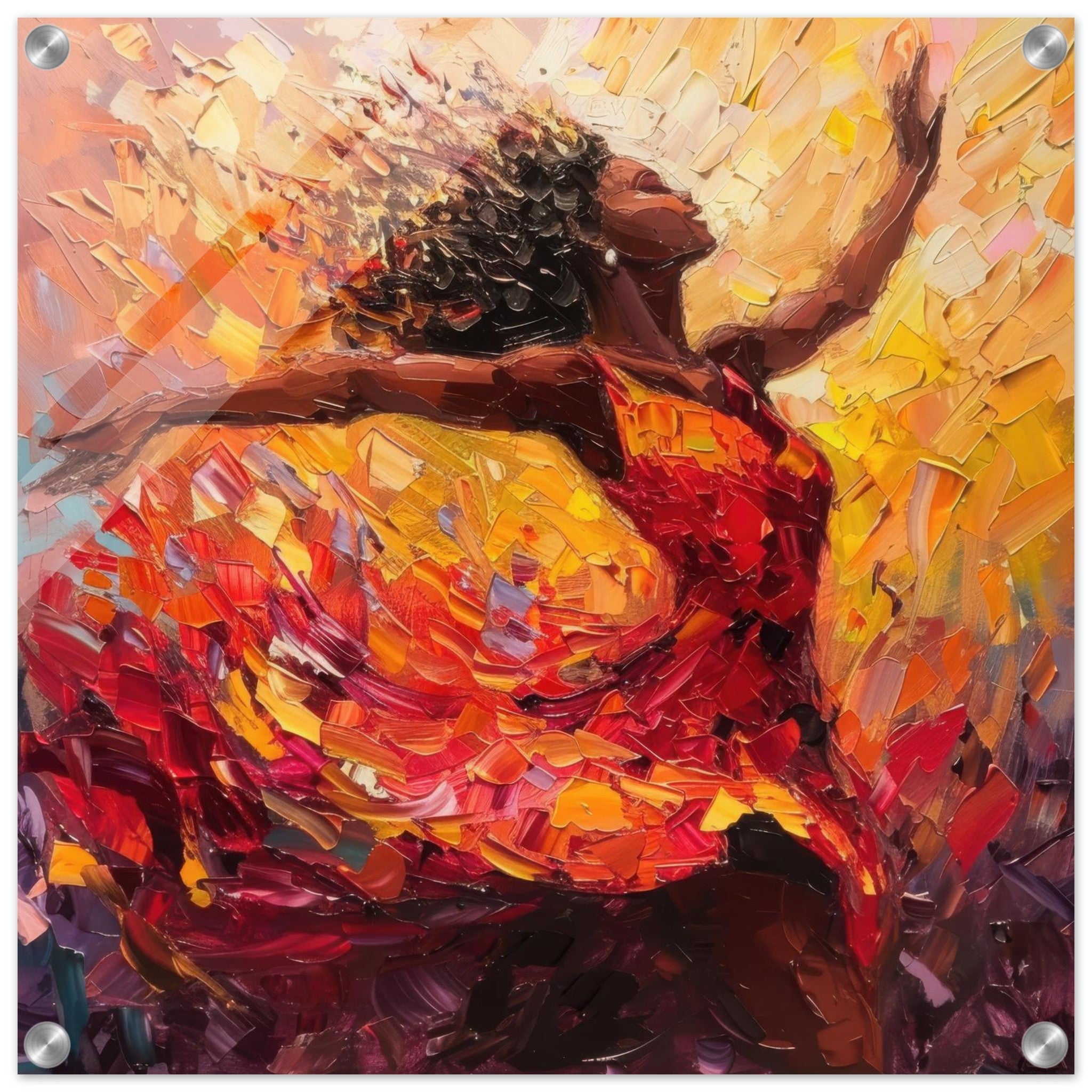 Acrylic Print Square - Impressionism beautiful black woman dancing - Shop Ai Art WebShop - Digital Art online Store
