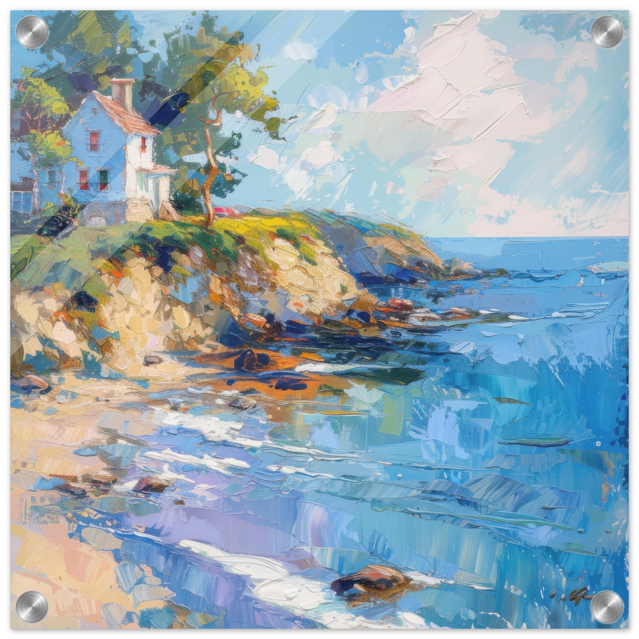 Acrylic Print Square - Impressionism coastal style beach feeling 5 - Shop Ai Art WebShop - Digital Art online Store