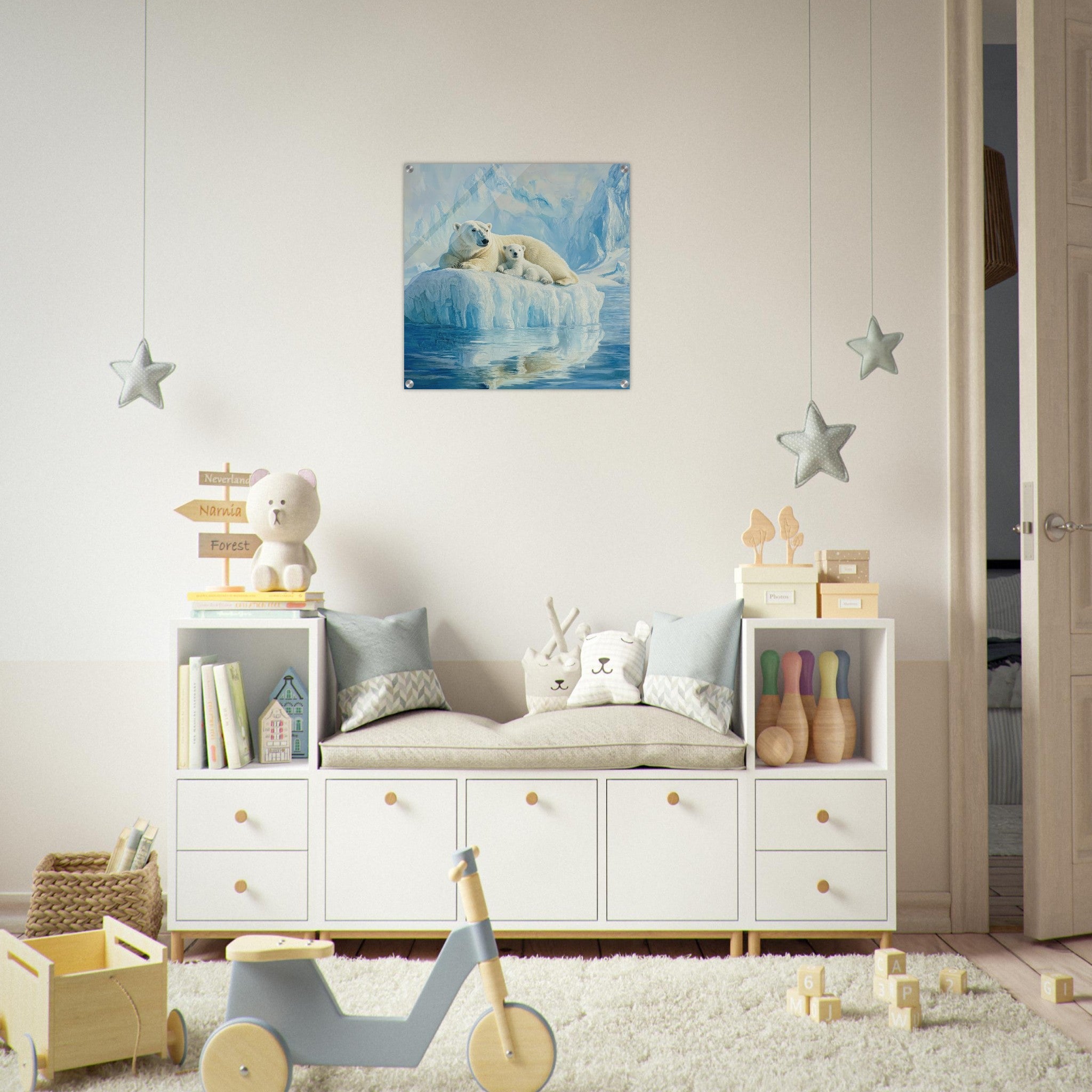 Acrylic Print Square - Polar Bears on an Iceberg 1 - Shop Ai Art WebShop - Digital Art online Store