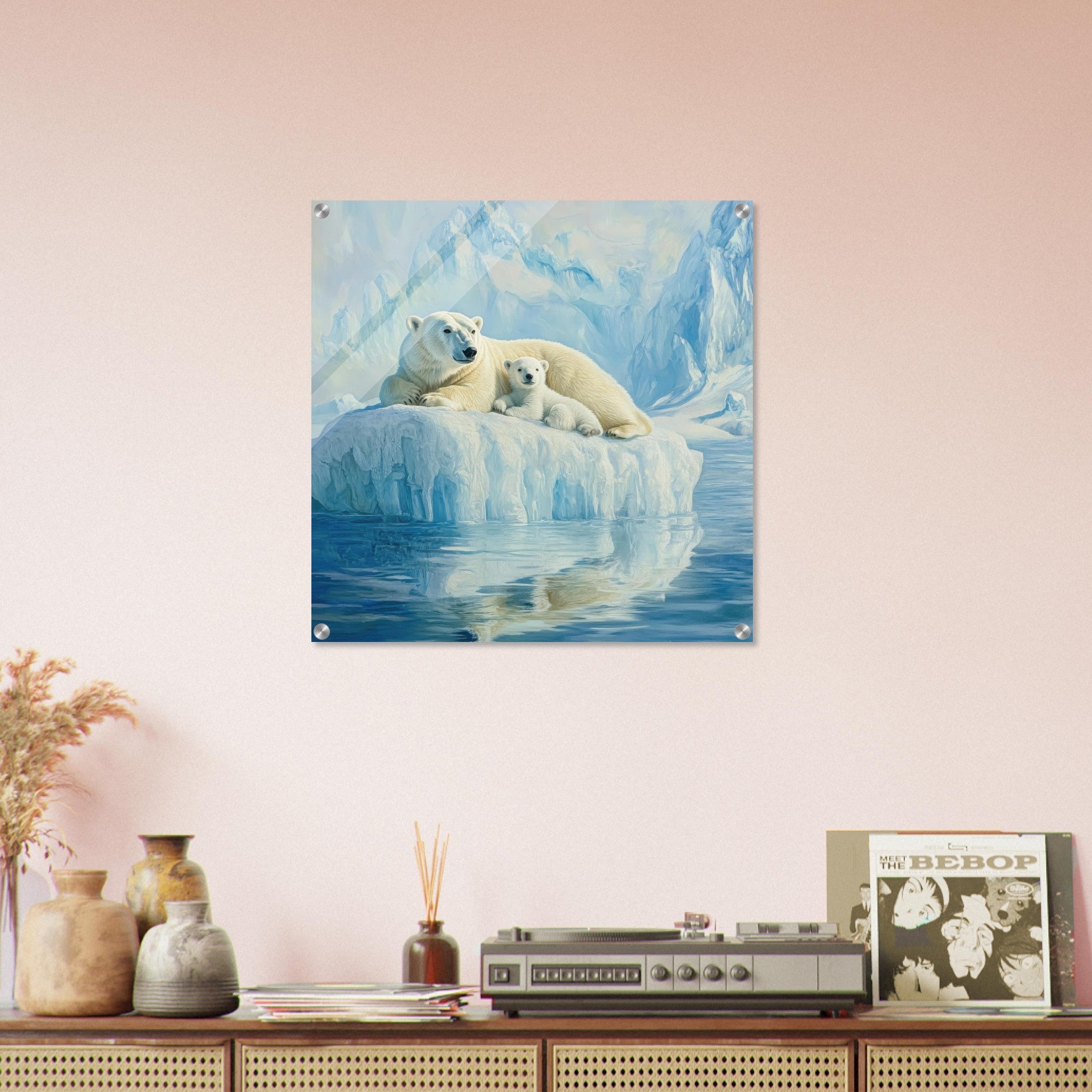 Acrylic Print Square - Polar Bears on an Iceberg 1 - Shop Ai Art WebShop - Digital Art online Store