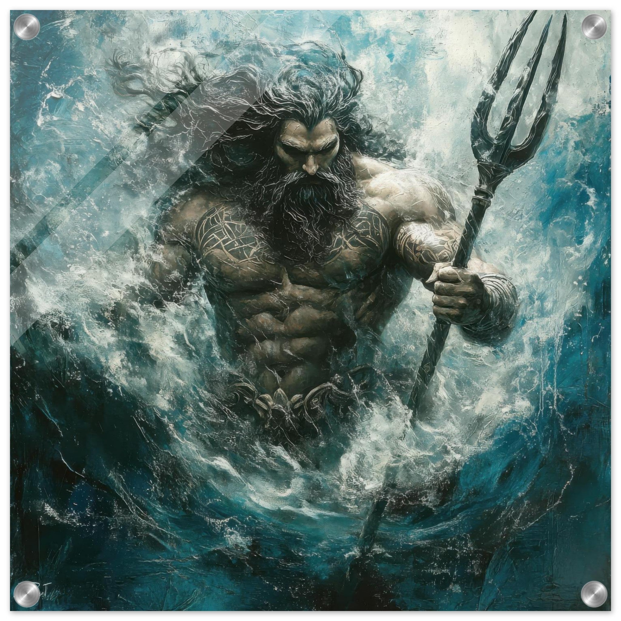 Acrylic Print Square - Poseidon Commanding the Seas - Shop Ai Art WebShop - Digital Art online Store