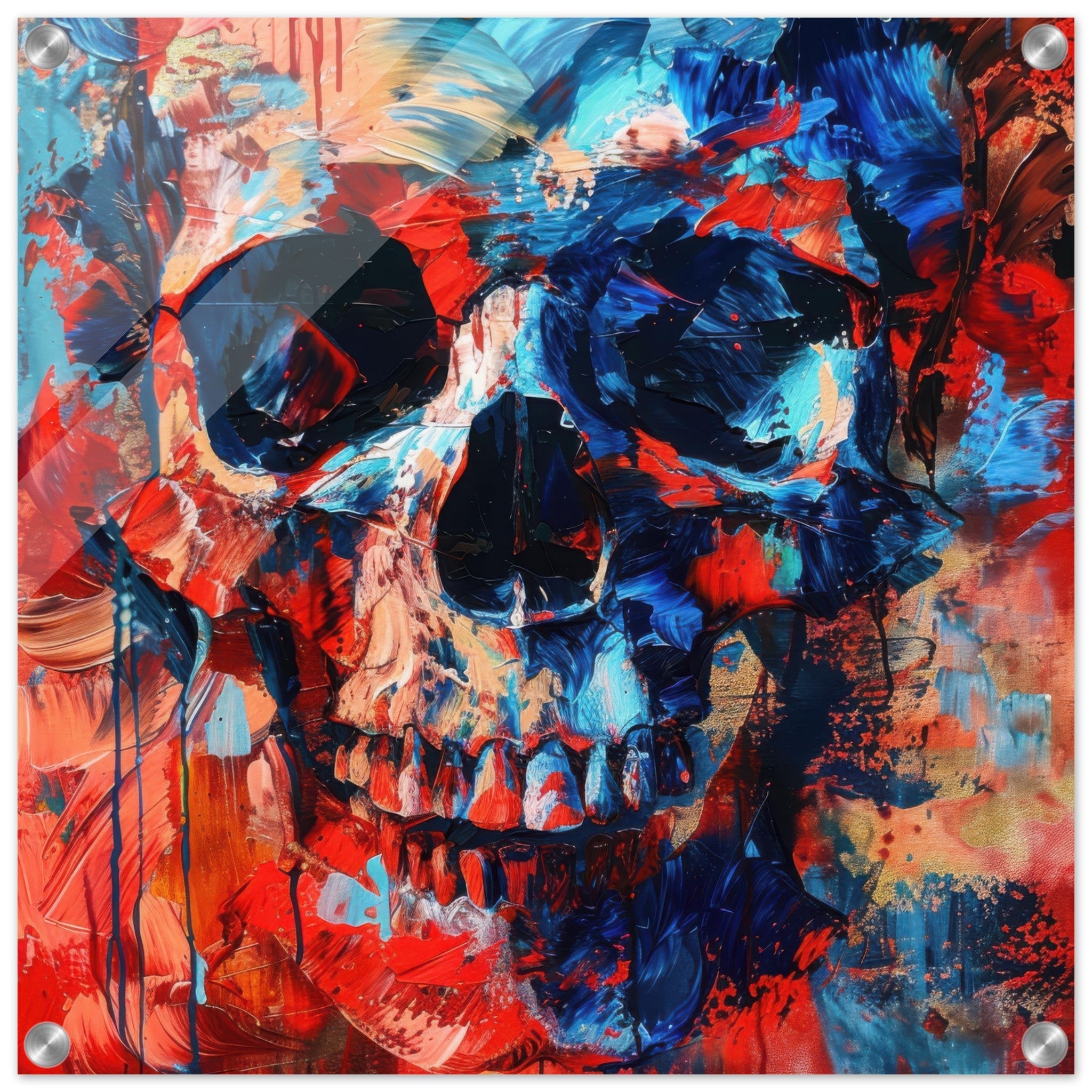 Acrylic Print Square - Skull and Bones abstract art style - Shop Ai Art WebShop - Digital Art online Store