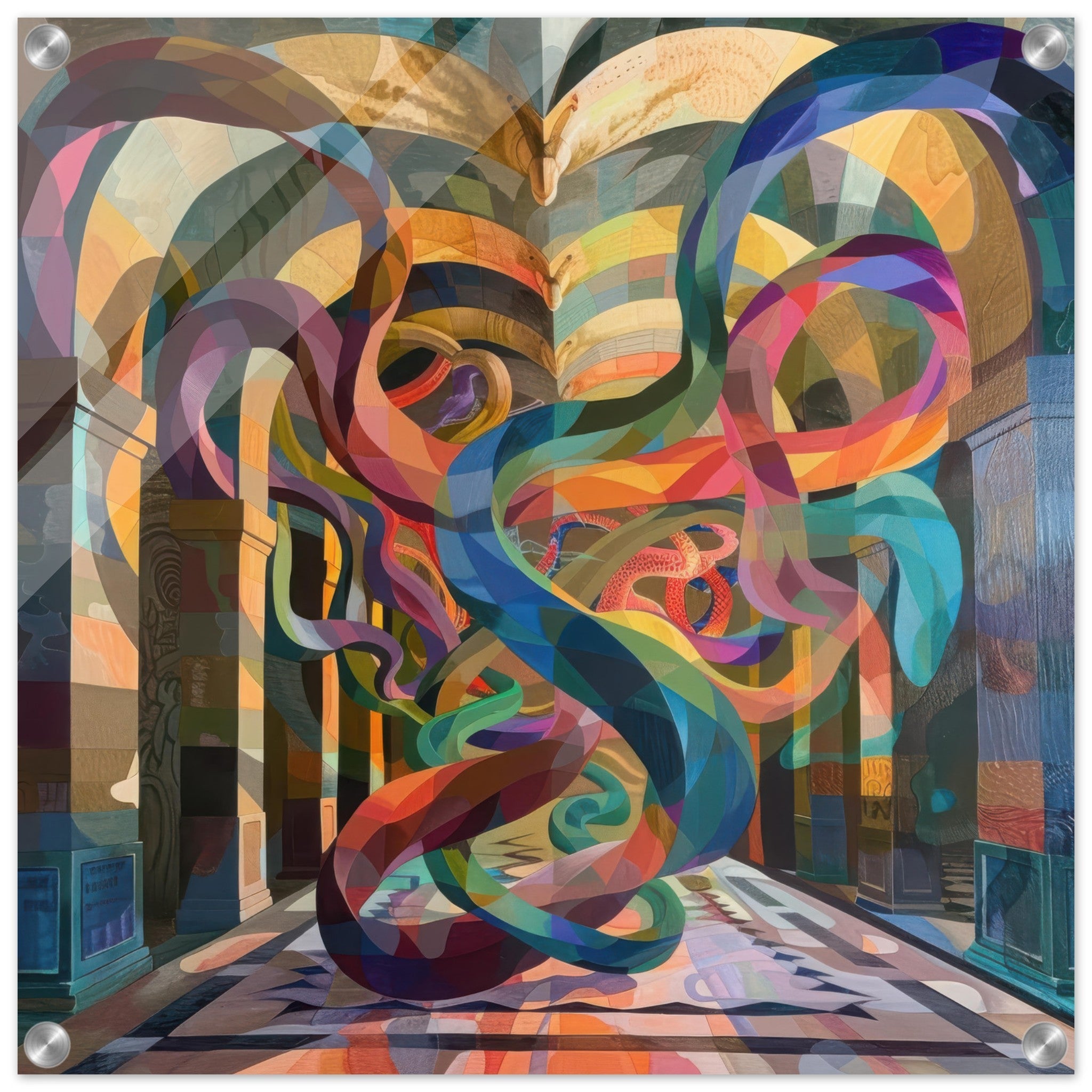 Acrylic Print Square - The Hall of Serpentine Whispers abstract art style - Shop Ai Art WebShop - Digital Art online Store