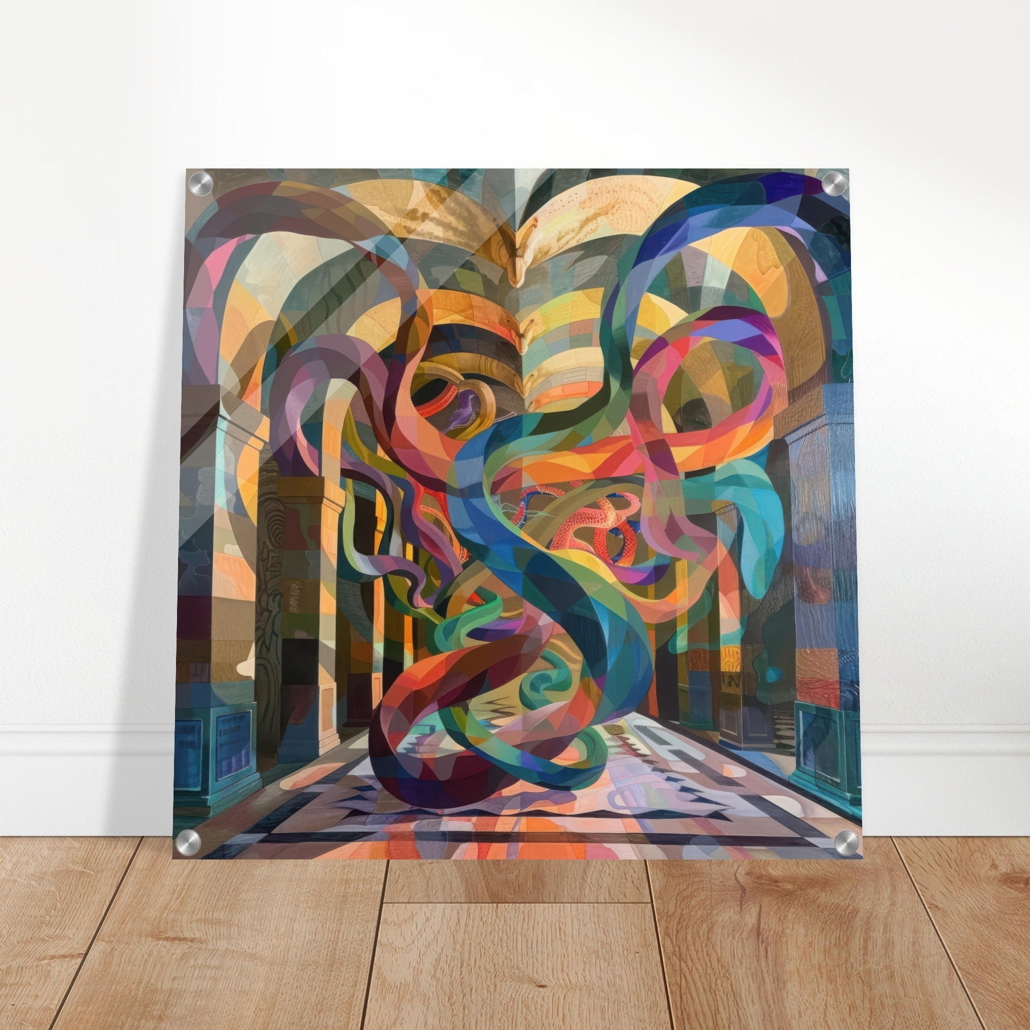 Acrylic Print Square - The Hall of Serpentine Whispers abstract art style - Shop Ai Art WebShop - Digital Art online Store