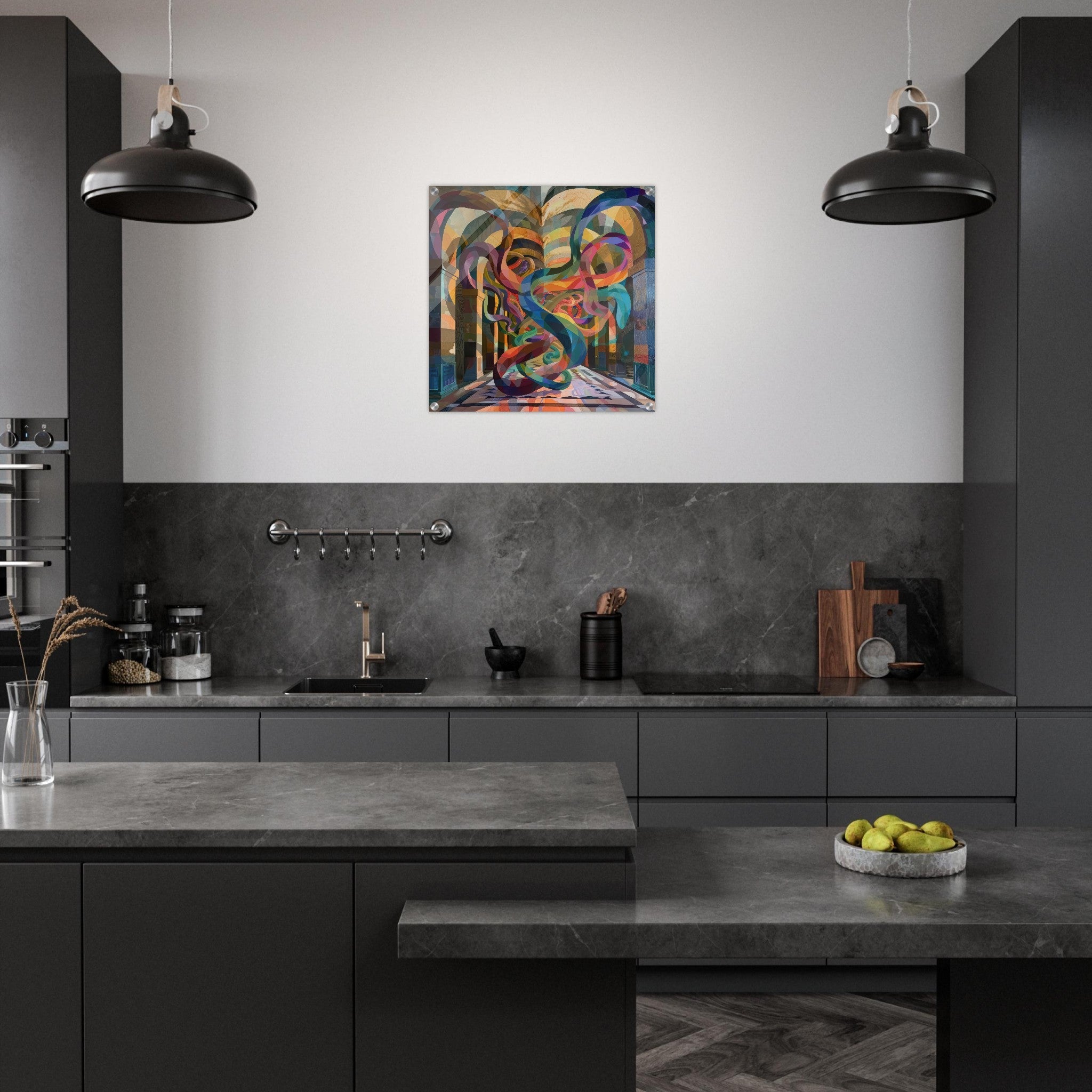 Acrylic Print Square - The Hall of Serpentine Whispers abstract art style - Shop Ai Art WebShop - Digital Art online Store