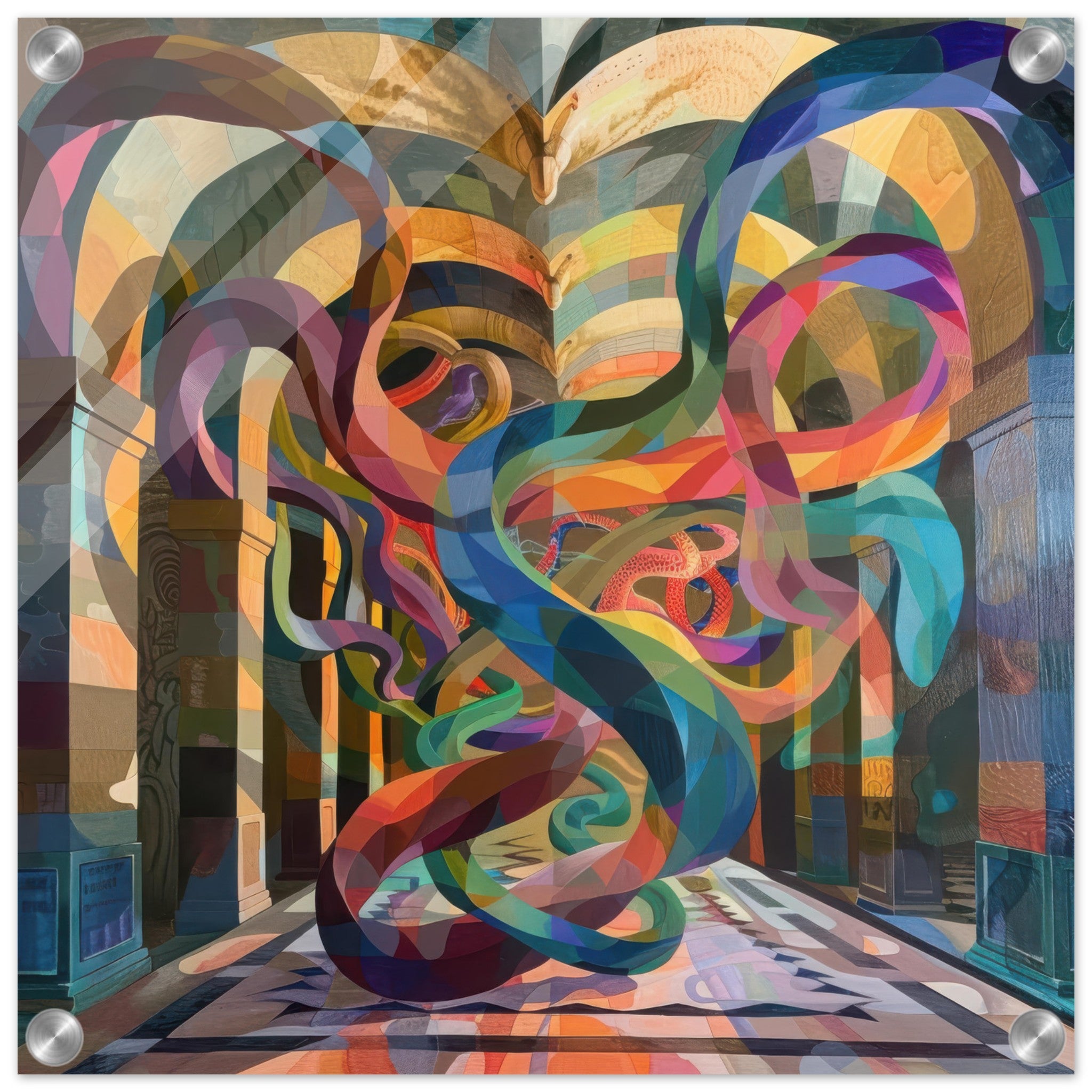 Acrylic Print Square - The Hall of Serpentine Whispers abstract art style - Shop Ai Art WebShop - Digital Art online Store