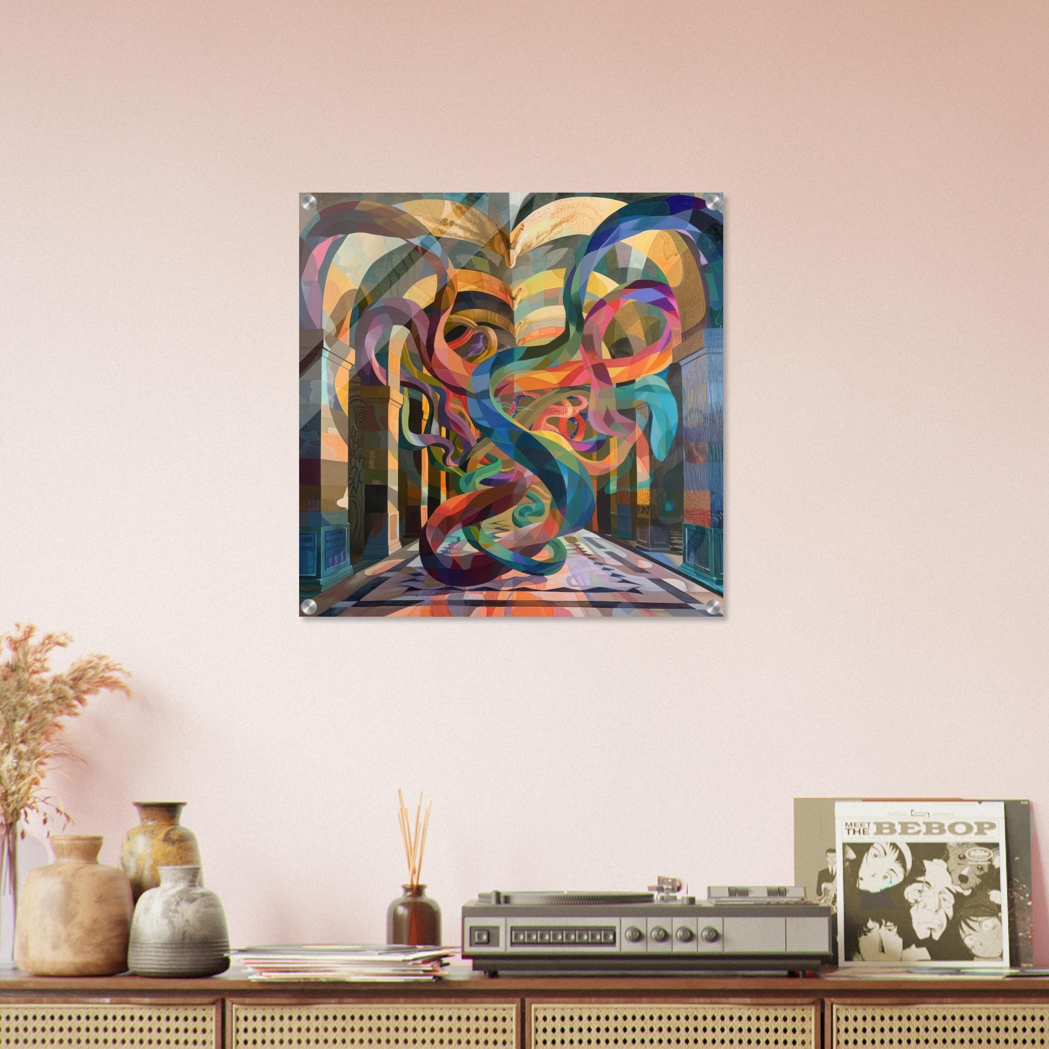 Acrylic Print Square - The Hall of Serpentine Whispers abstract art style - Shop Ai Art WebShop - Digital Art online Store