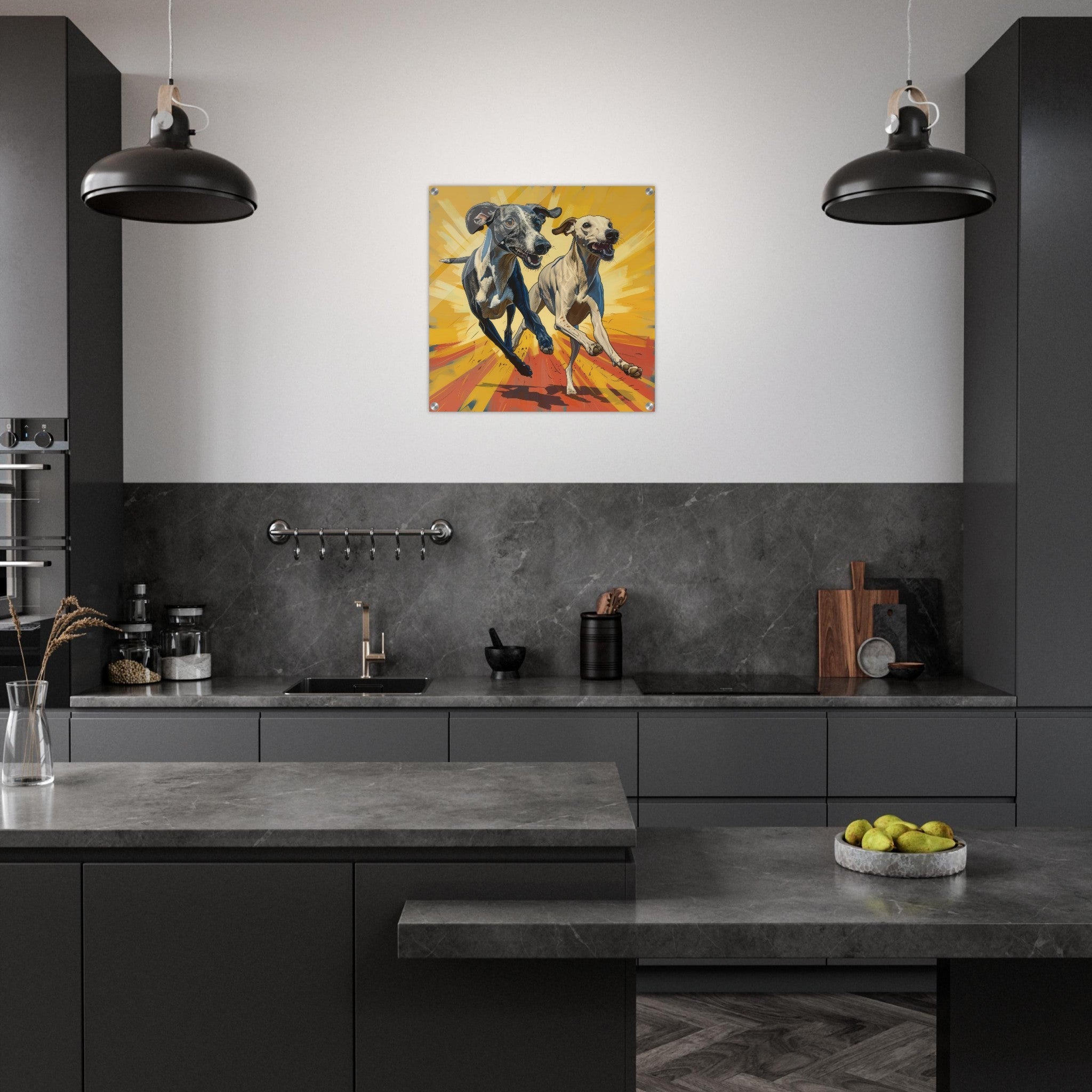 Acrylic Print Square - Whippets love playing 4 - Shop Ai Art WebShop - Digital Art online Store