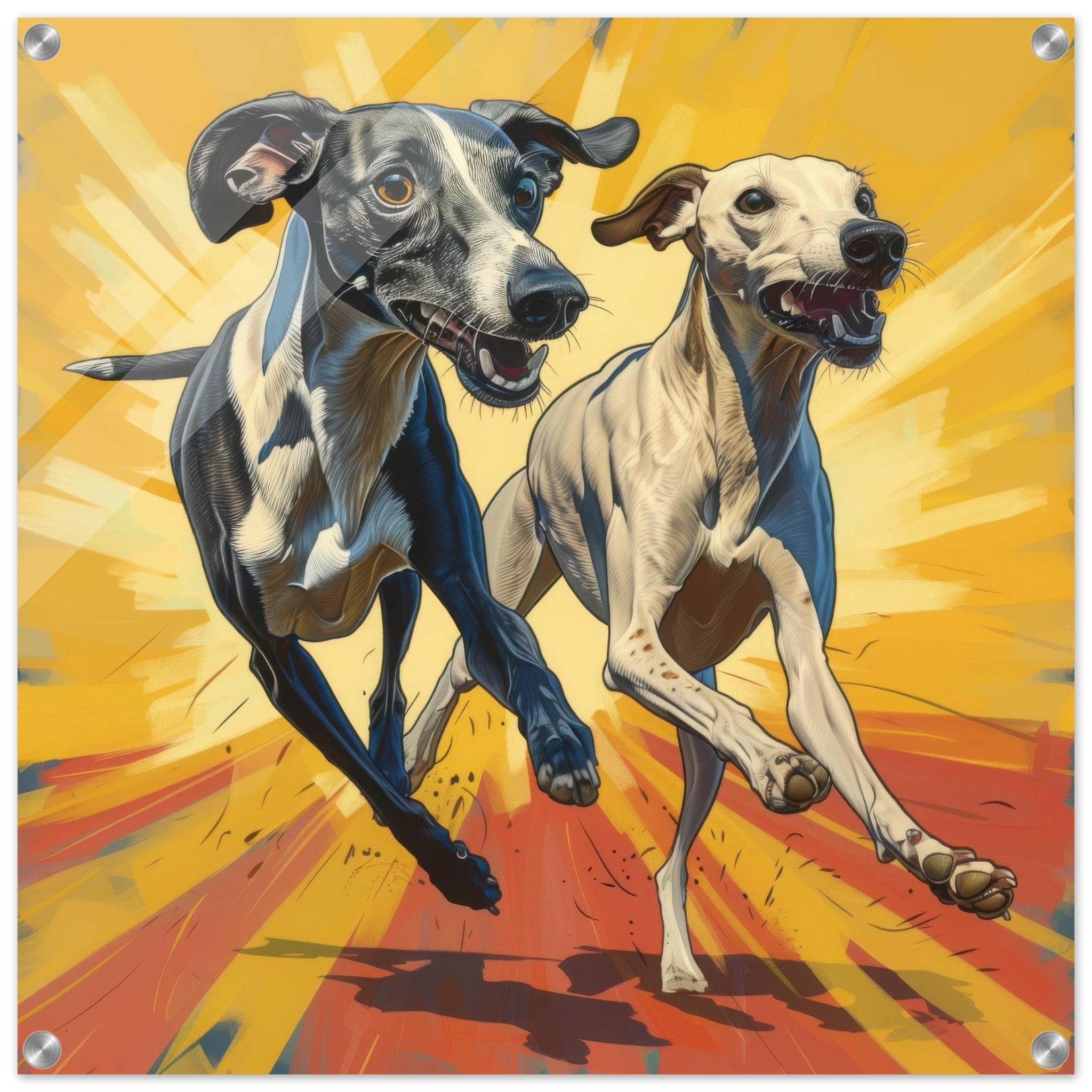 Acrylic Print Square - Whippets love playing 4 - Shop Ai Art WebShop - Digital Art online Store