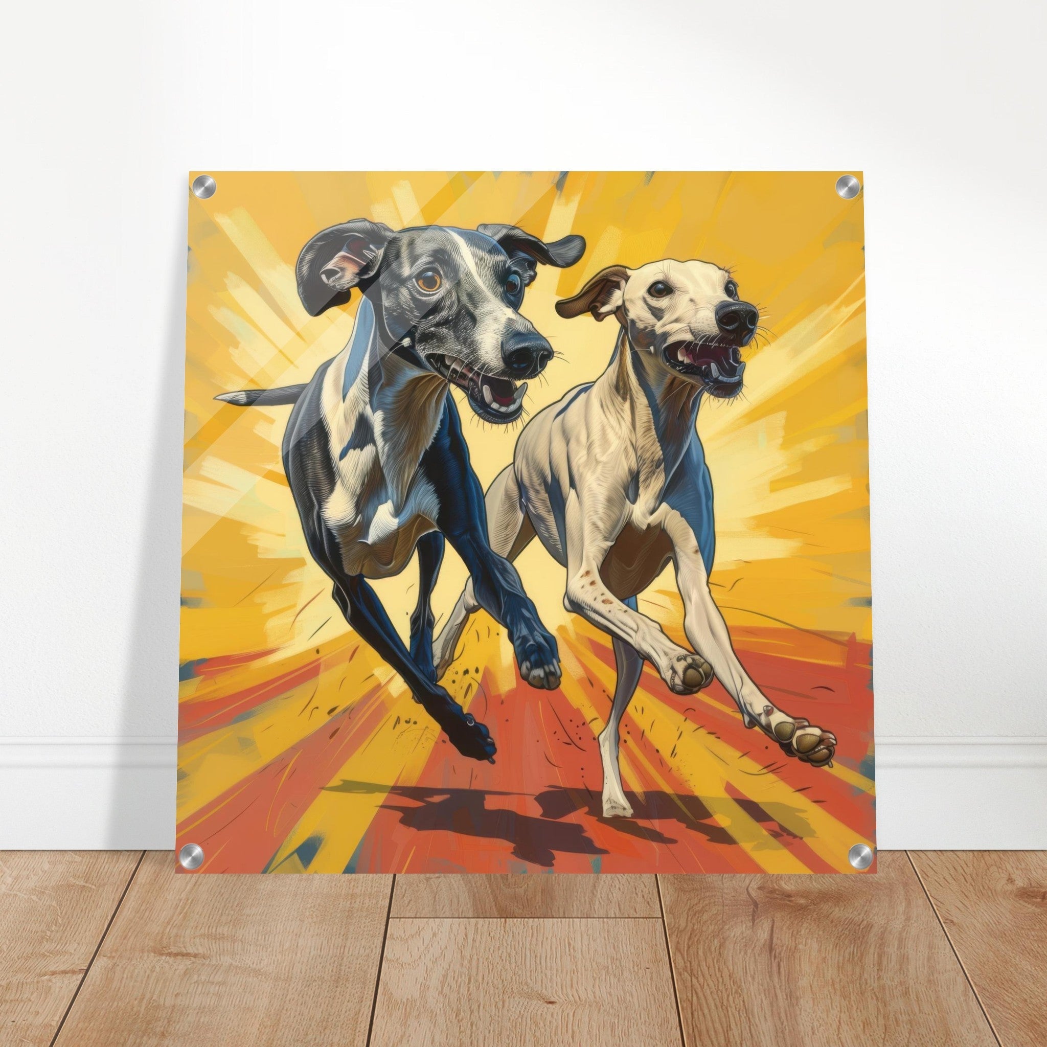 Acrylic Print Square - Whippets love playing 4 - Shop Ai Art WebShop - Digital Art online Store