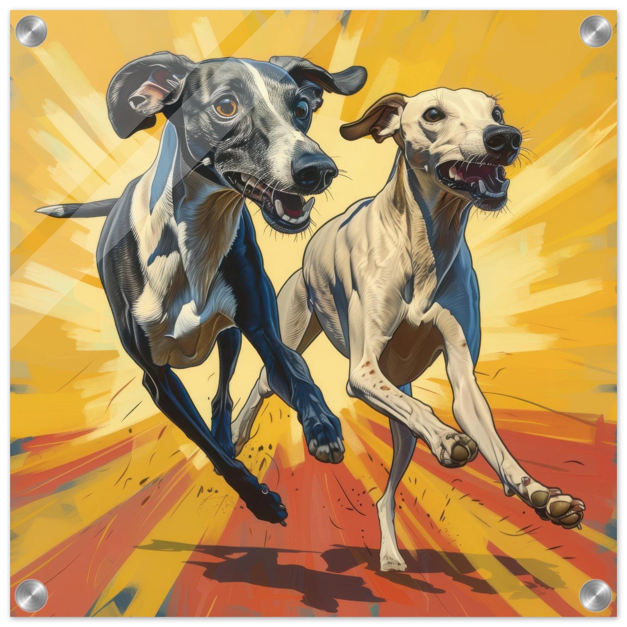 Acrylic Print Square - Whippets love playing 4 - Shop Ai Art WebShop - Digital Art online Store