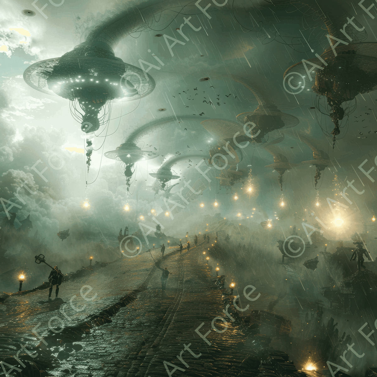 Alien Invasion tornados ufos dreams - Shop Ai Art WebShop - Digital Art online Store