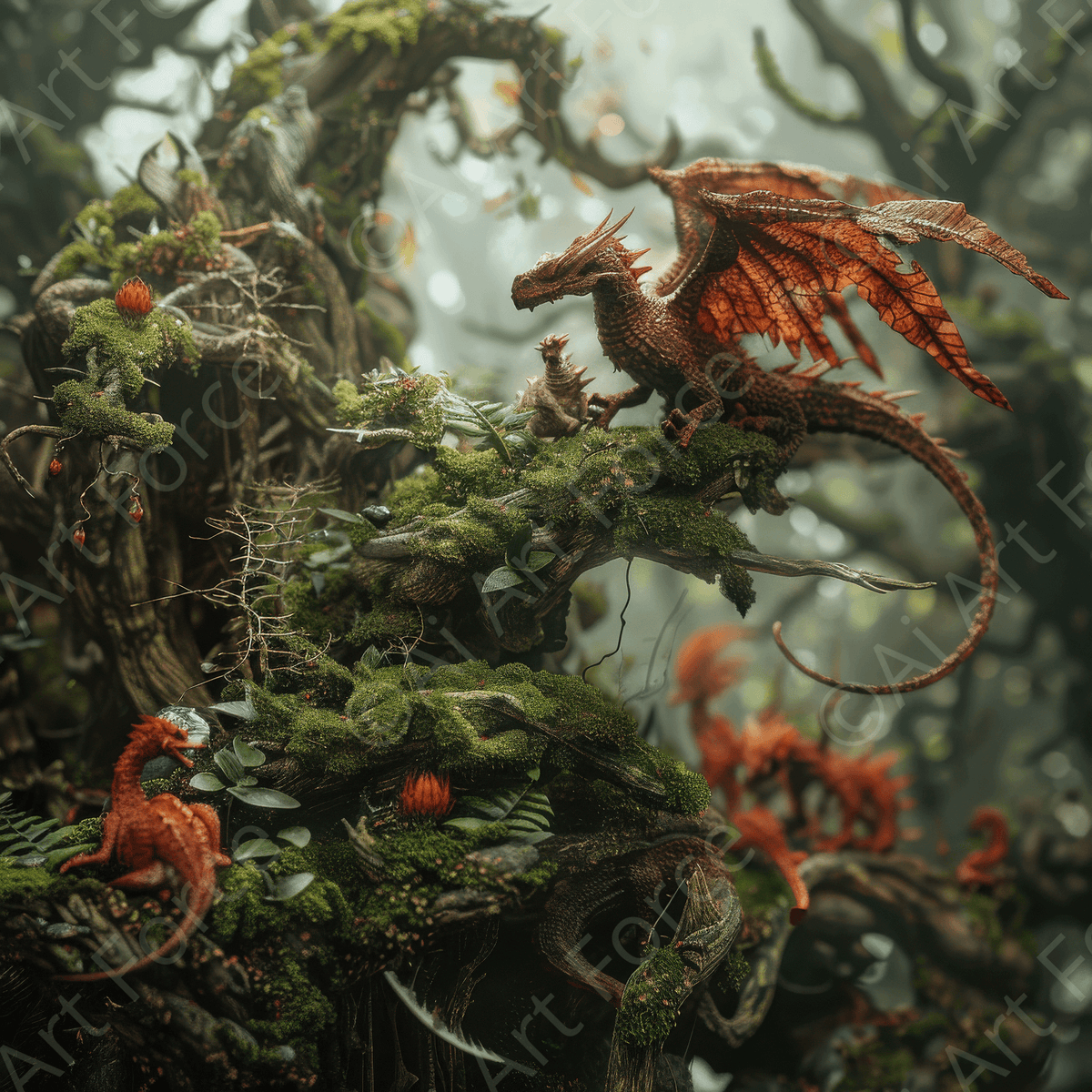 Amazing fantasy world with fantasy creatures 55mm dragon family 2 - Shop Ai Art WebShop - Digital Art online Store