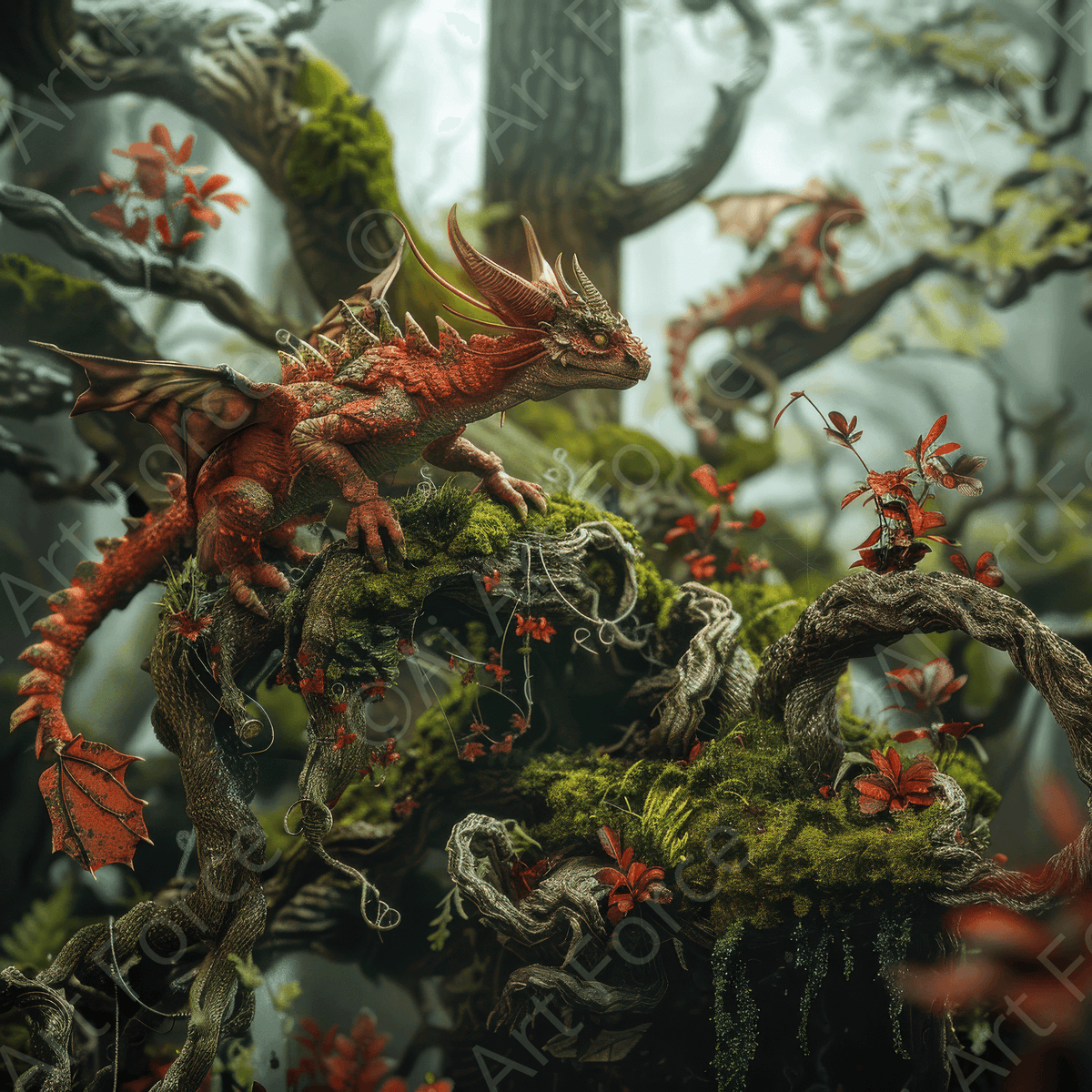 Amazing fantasy world with fantasy creatures 55mm dragon family 3 - Shop Ai Art WebShop - Digital Art online Store