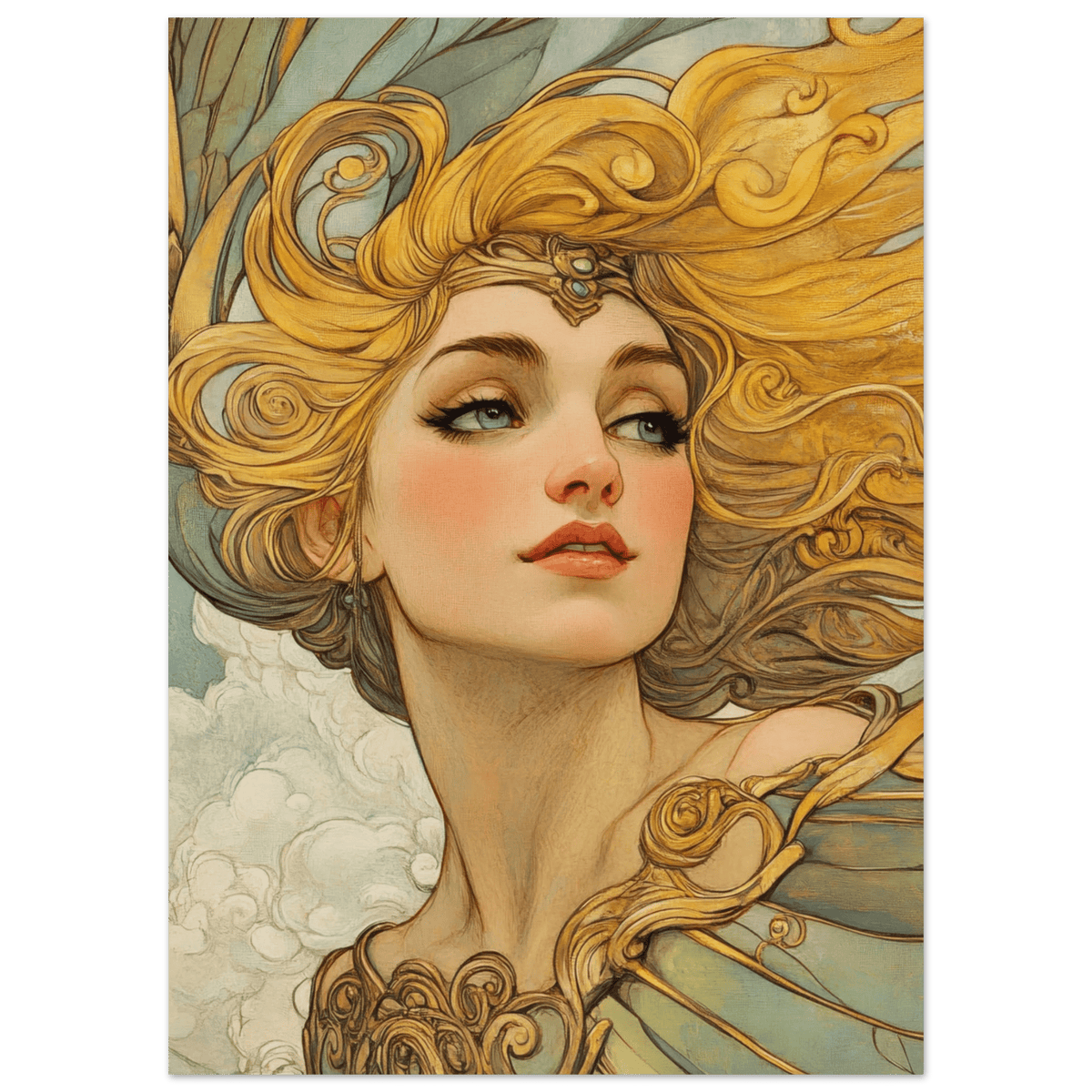 Art Nouveau Valkyries Flight Art Nouveau Close 2 - Shop Ai Art WebShop - Digital Art online Store