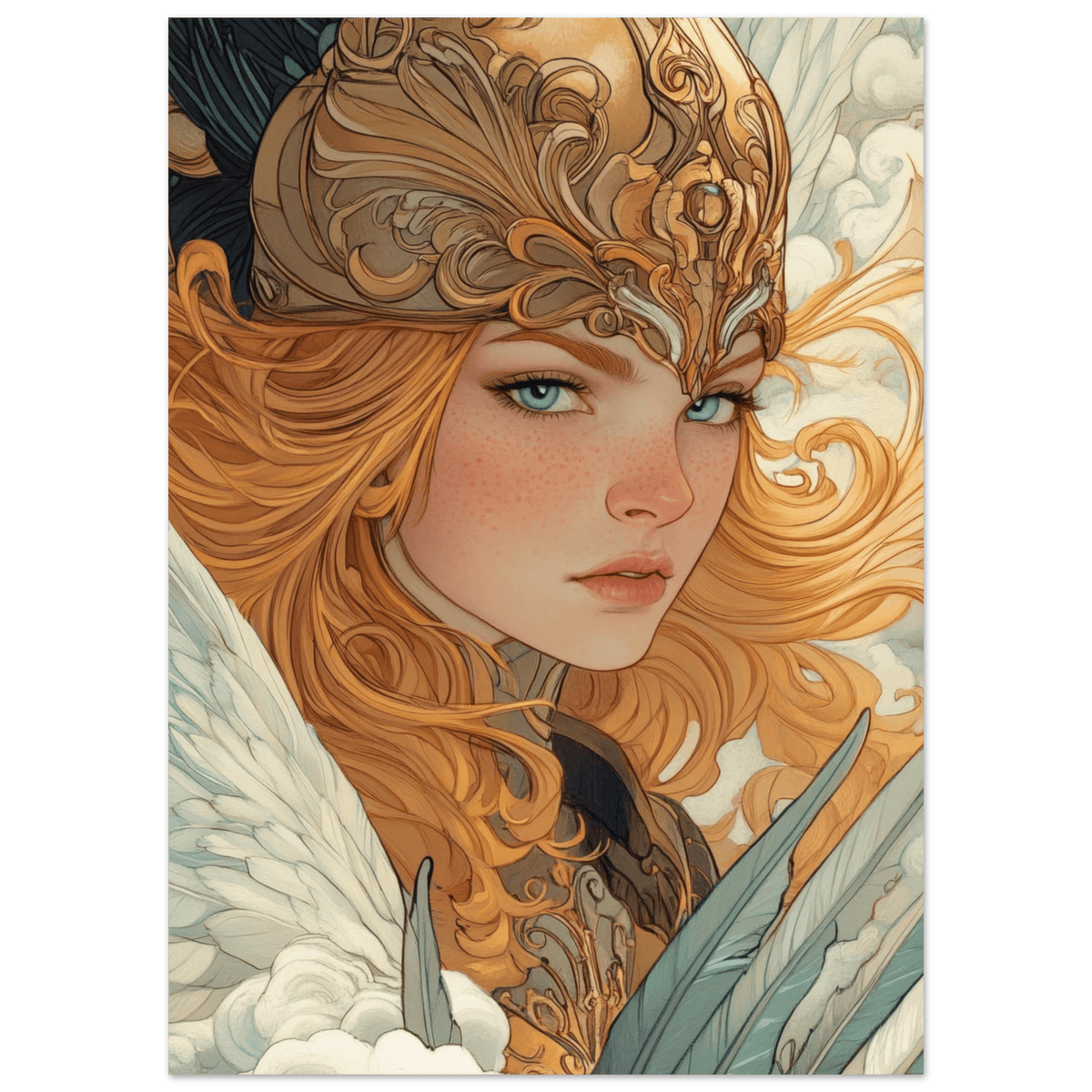 Art Nouveau Valkyries Flight Art Nouveau Close 6 - Shop Ai Art WebShop - Digital Art online Store