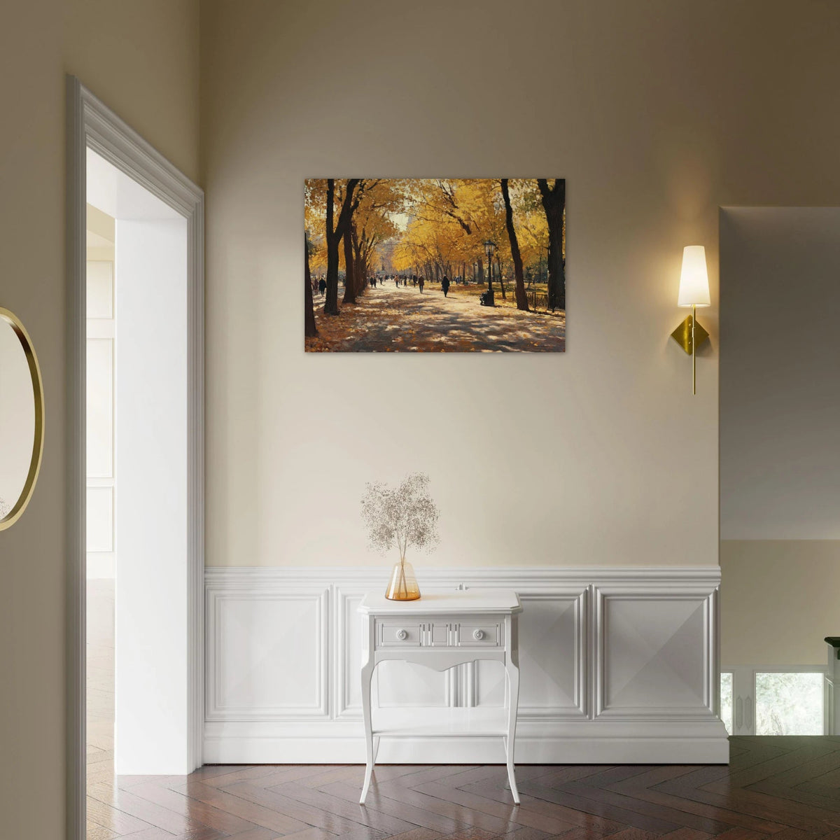 Autumn Park with Strolling Figures A vast park - Shop Ai Art WebShop - Digital Art online Store