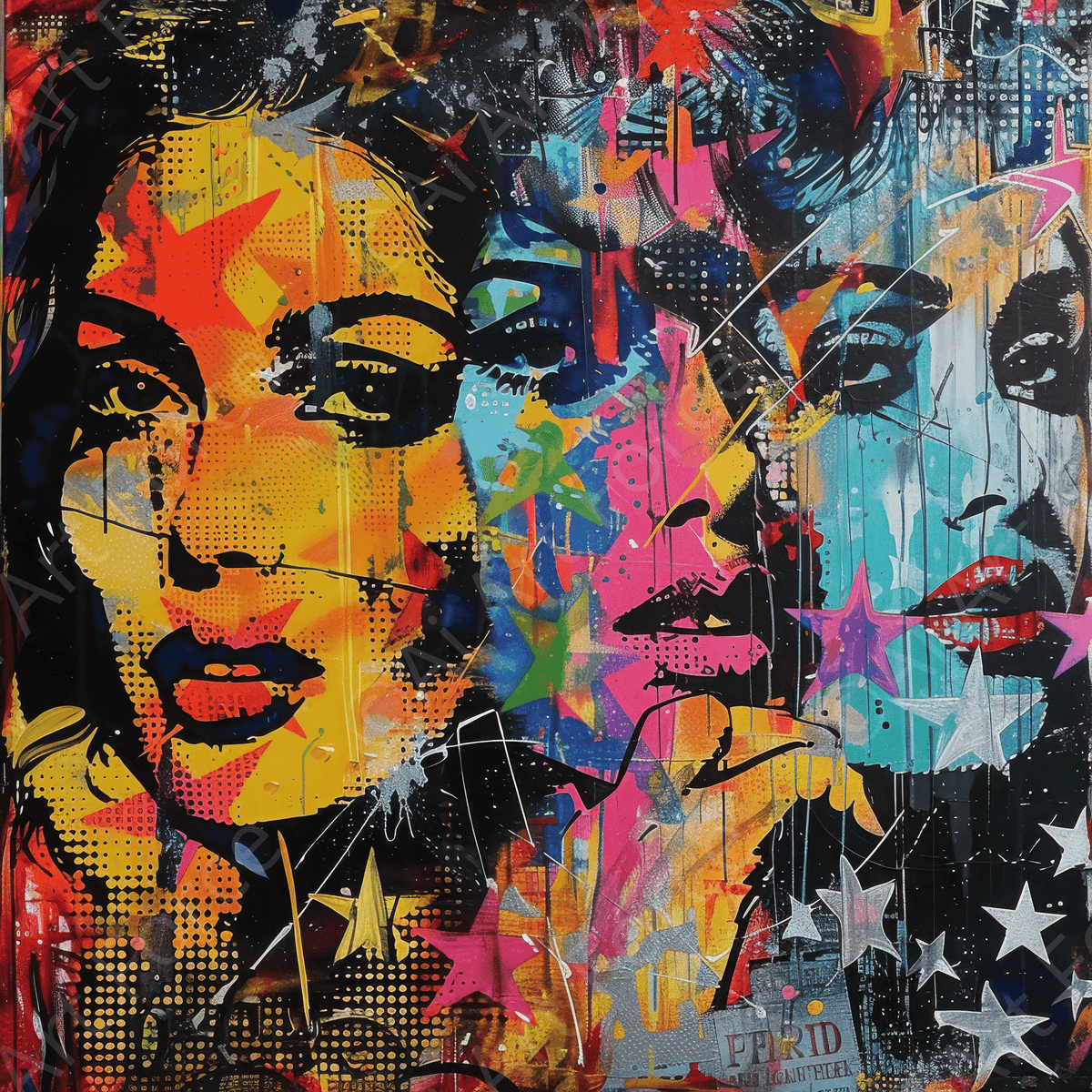 Bollywood vs hollywood popart abstract art style - Shop Ai Art WebShop - Digital Art online Store