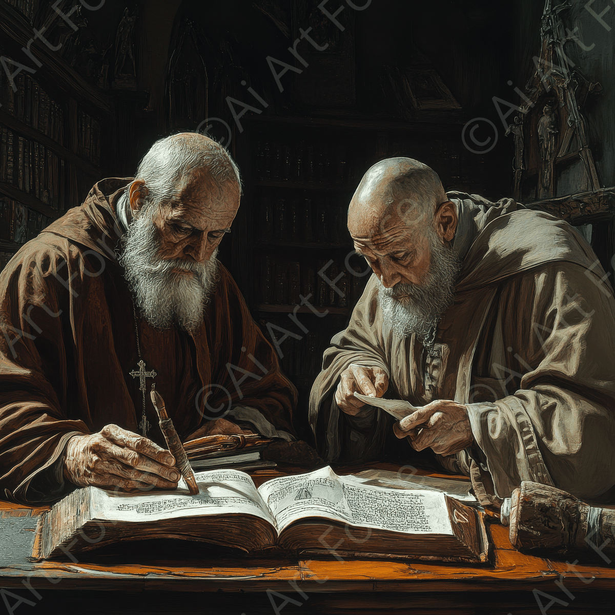 Catholic monks working in monastry 2 - Shop Ai Art WebShop - Digital Art online Store