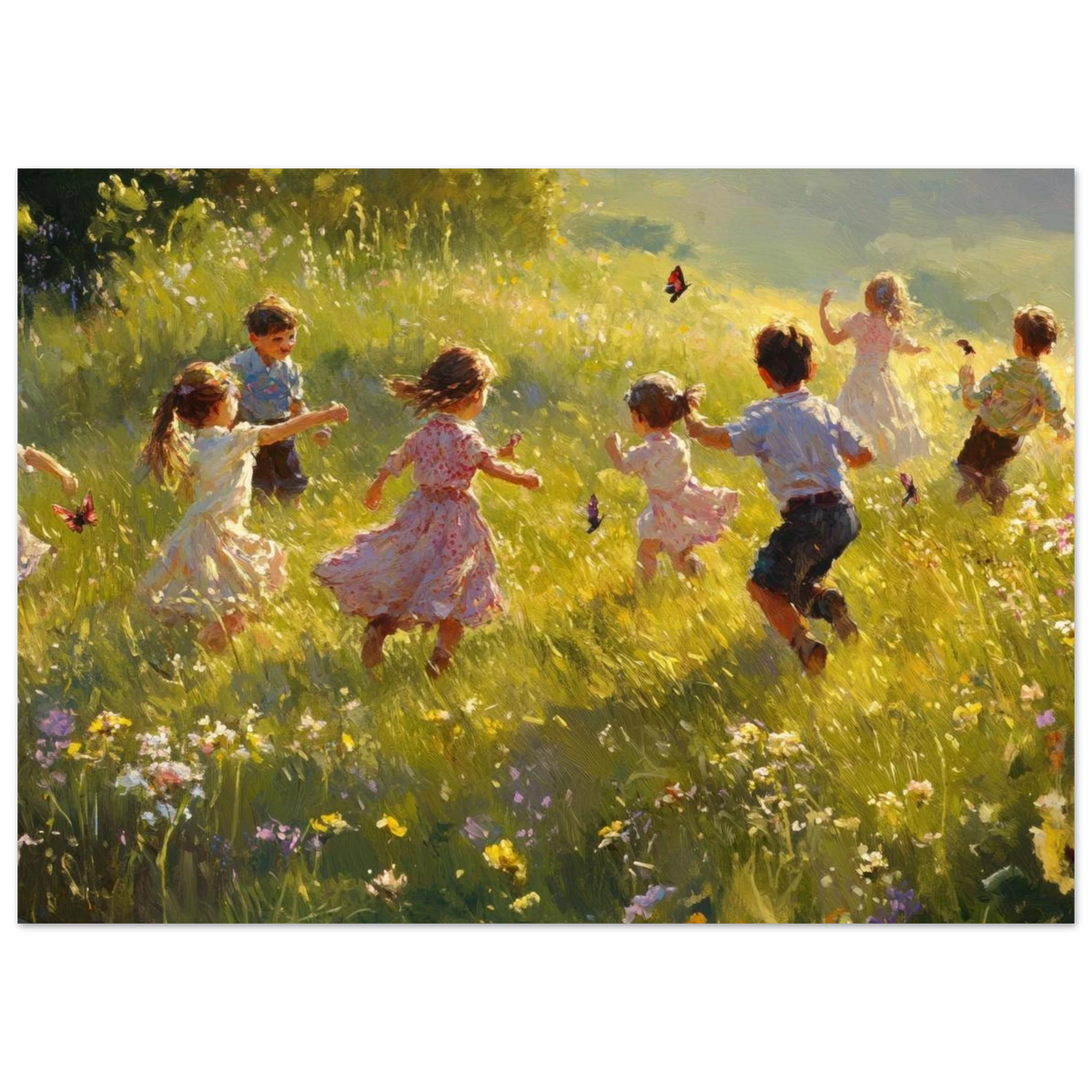 Children Playing in a Meadow A sunlit country 2 - Shop Ai Art WebShop - Digital Art online Store