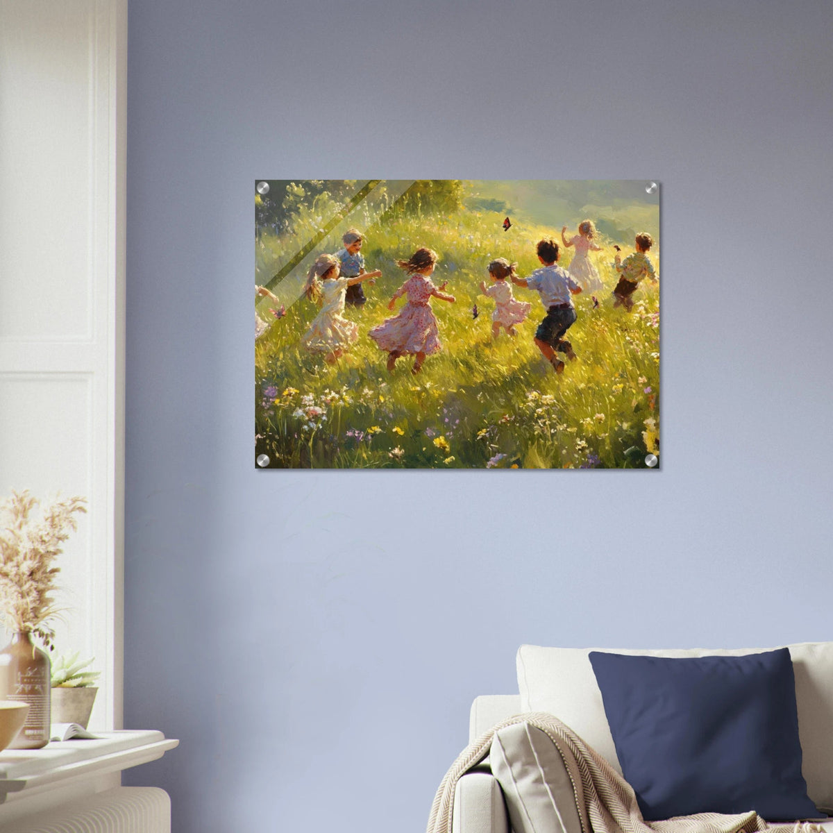 Children Playing in a Meadow A sunlit country 2 - Shop Ai Art WebShop - Digital Art online Store