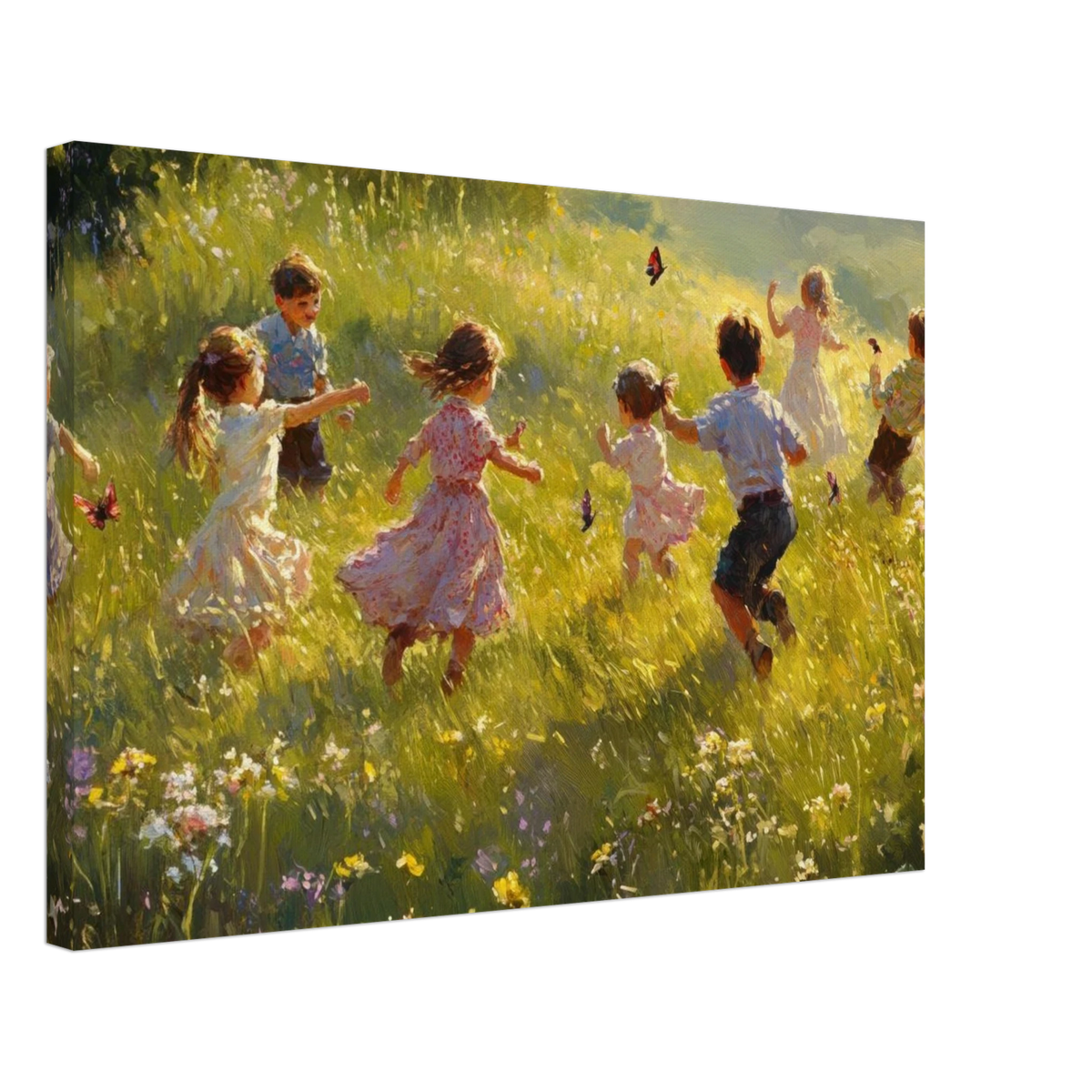 Children Playing in a Meadow A sunlit country 2 - Shop Ai Art WebShop - Digital Art online Store