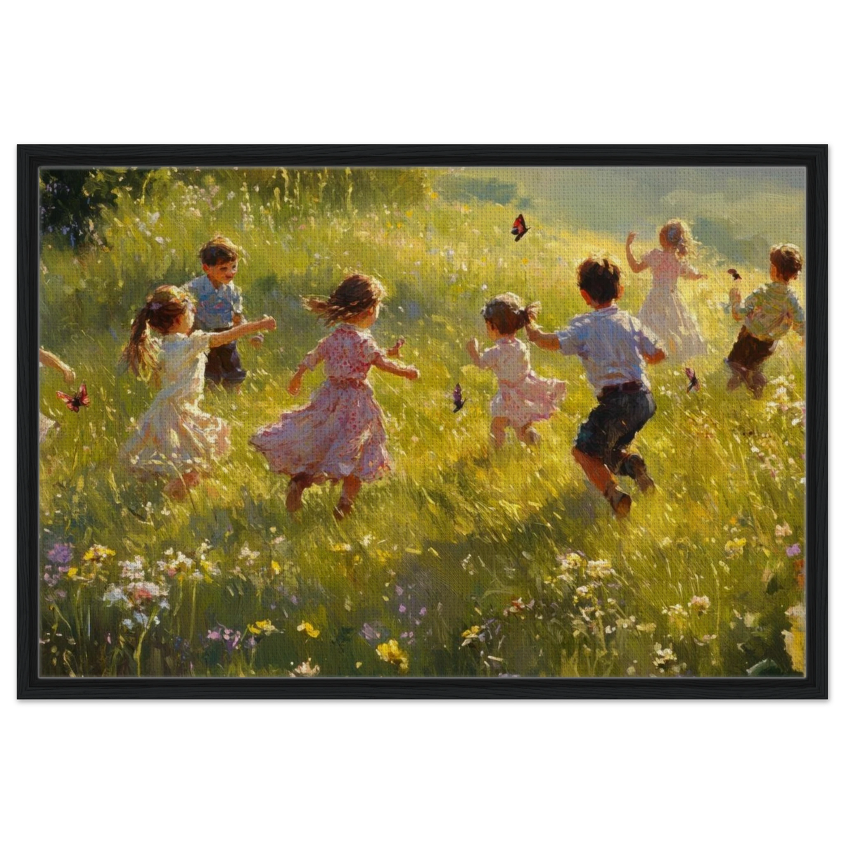 Children Playing in a Meadow A sunlit country 2 - Shop Ai Art WebShop - Digital Art online Store