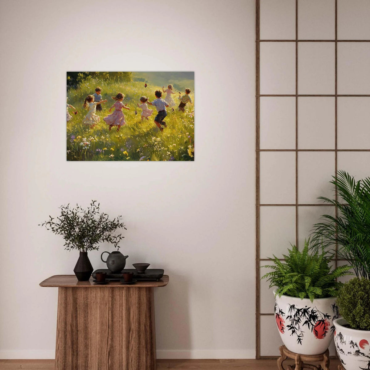 Children Playing in a Meadow A sunlit country 2 - Shop Ai Art WebShop - Digital Art online Store