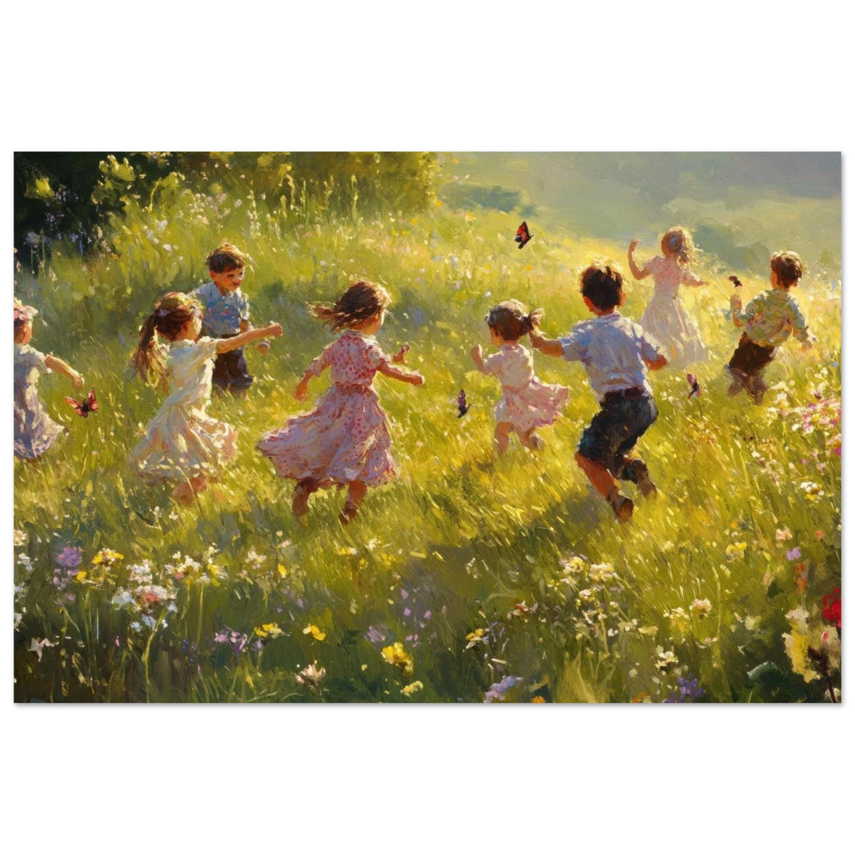 Children Playing in a Meadow A sunlit country 2 - Shop Ai Art WebShop - Digital Art online Store