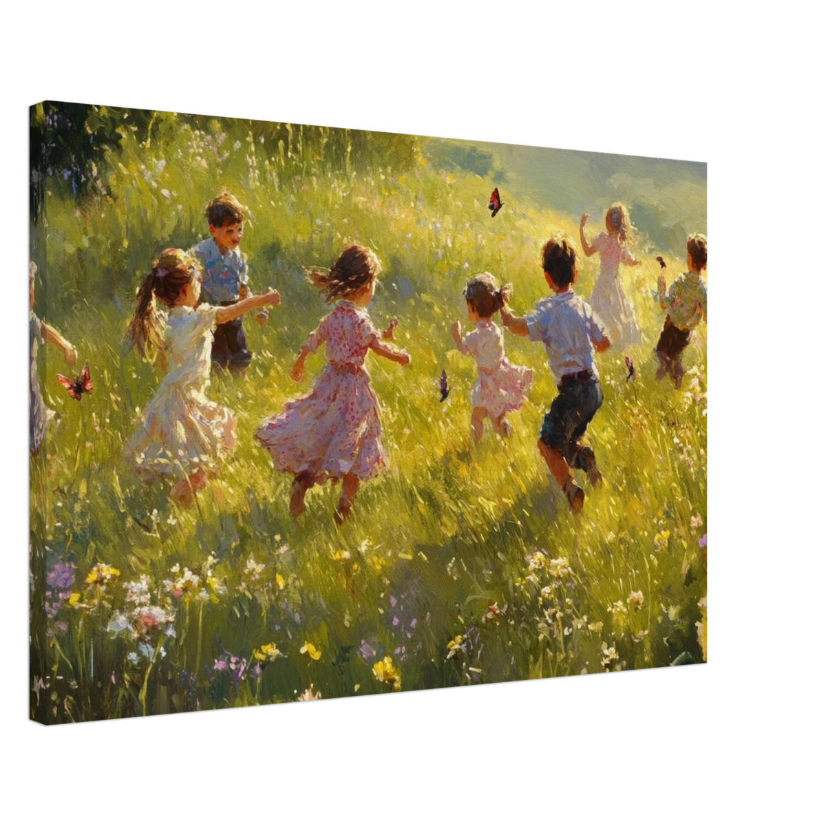 Children Playing in a Meadow A sunlit country 2 - Shop Ai Art WebShop - Digital Art online Store