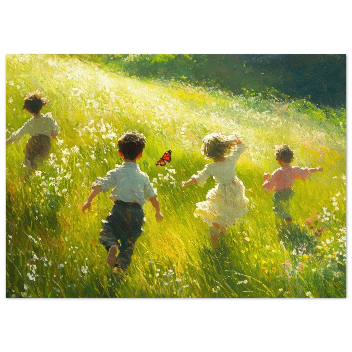 Children Playing in a Meadow A sunlit country 3 - Shop Ai Art WebShop - Digital Art online Store