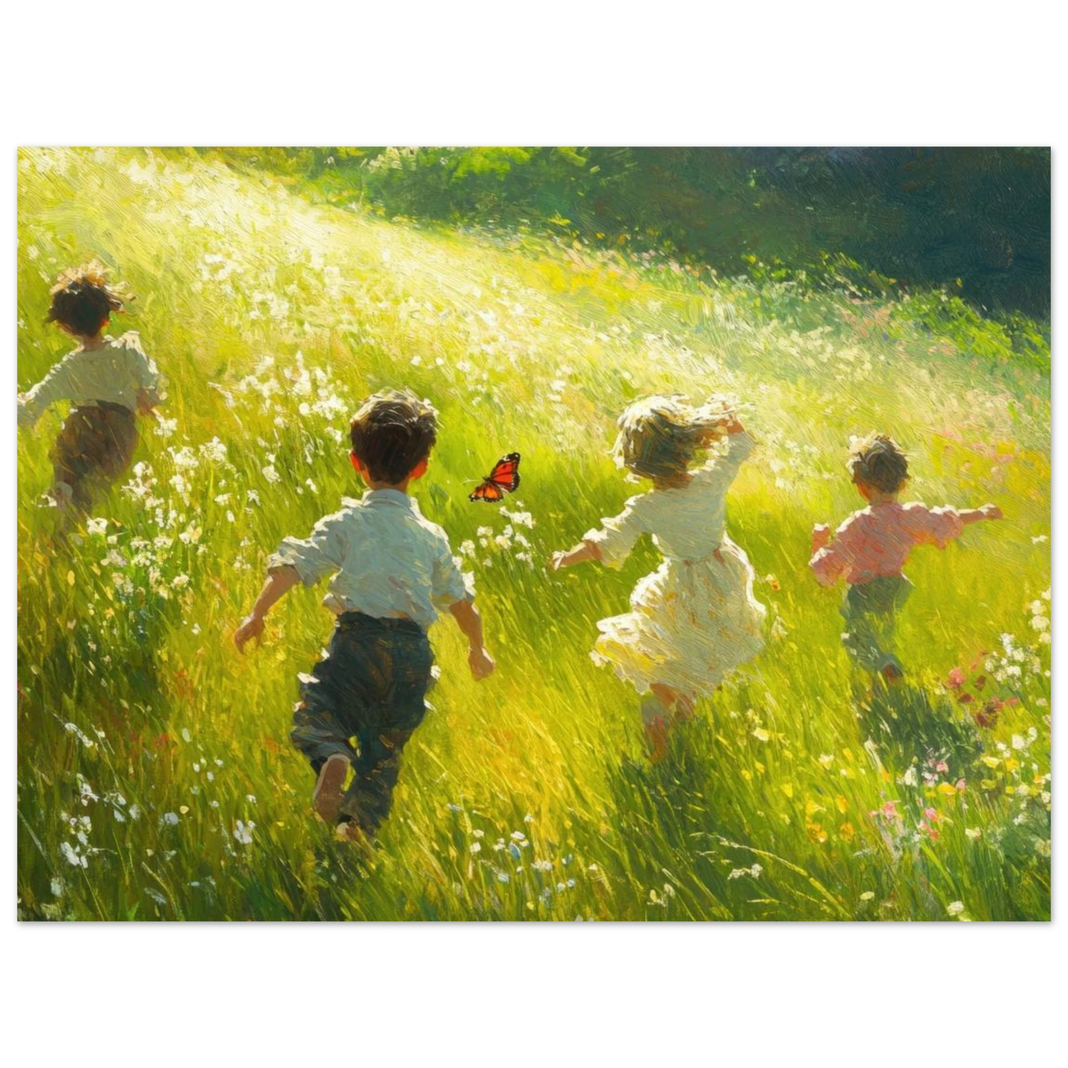 Children Playing in a Meadow A sunlit country 3 - Shop Ai Art WebShop - Digital Art online Store