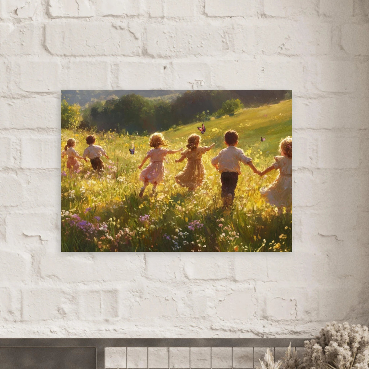 Children Playing in a Meadow A sunlit country - Shop Ai Art WebShop - Digital Art online Store