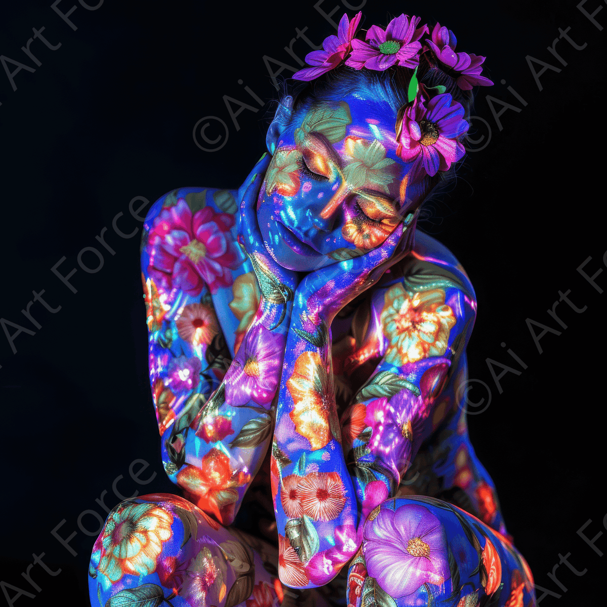 Colorfull Flower Art Bodypaint 10 - Shop Ai Art WebShop - Digital Art online Store