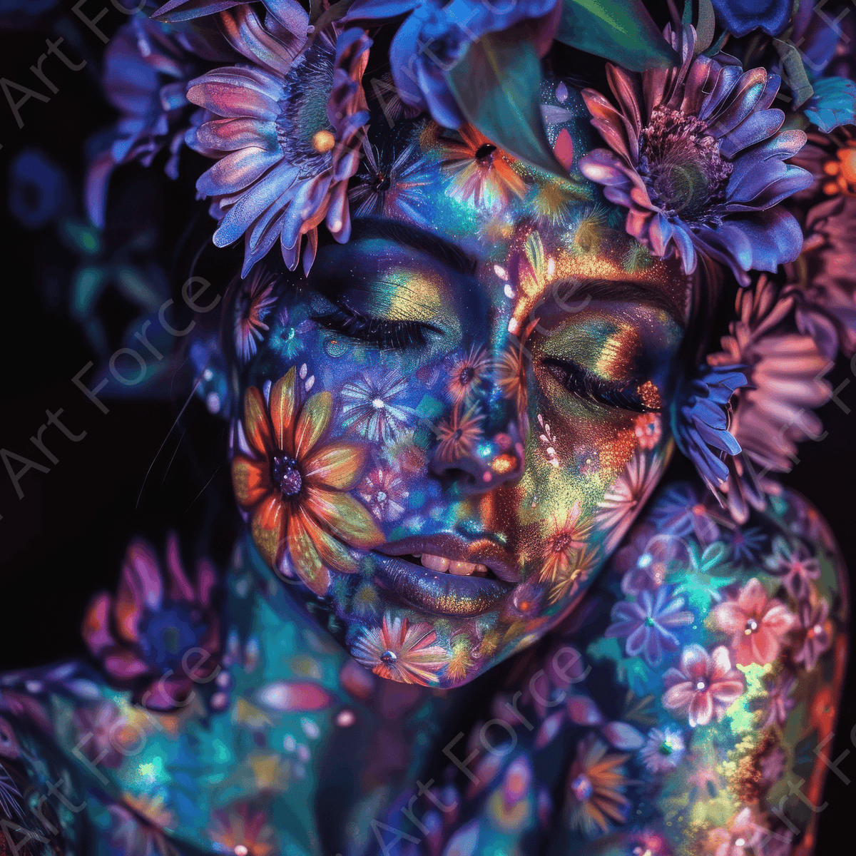 Colorfull Flower Art Bodypaint 6 - Shop Ai Art WebShop - Digital Art online Store