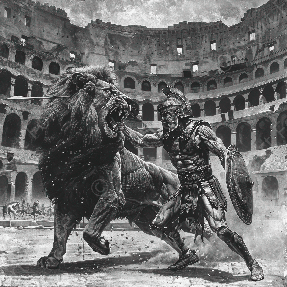 Colosseum Battle between gladiators and lions 2 - Shop Ai Art WebShop - Digital Art online Store