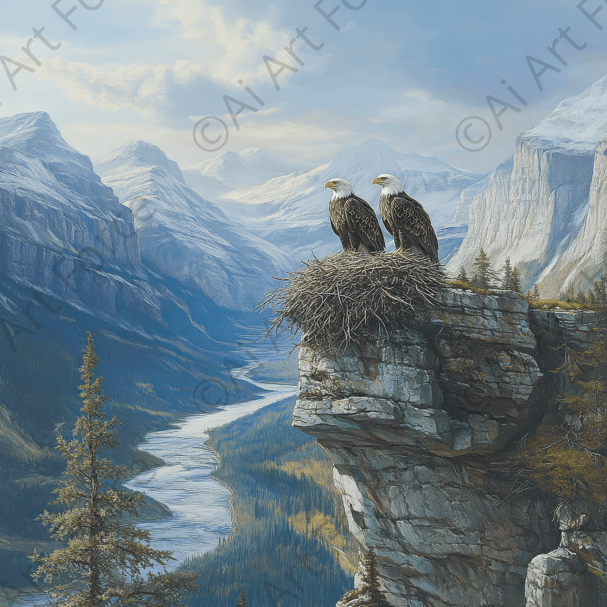 Eagles Nesting on a Mountain Ledge 2 - Shop Ai Art WebShop - Digital Art online Store